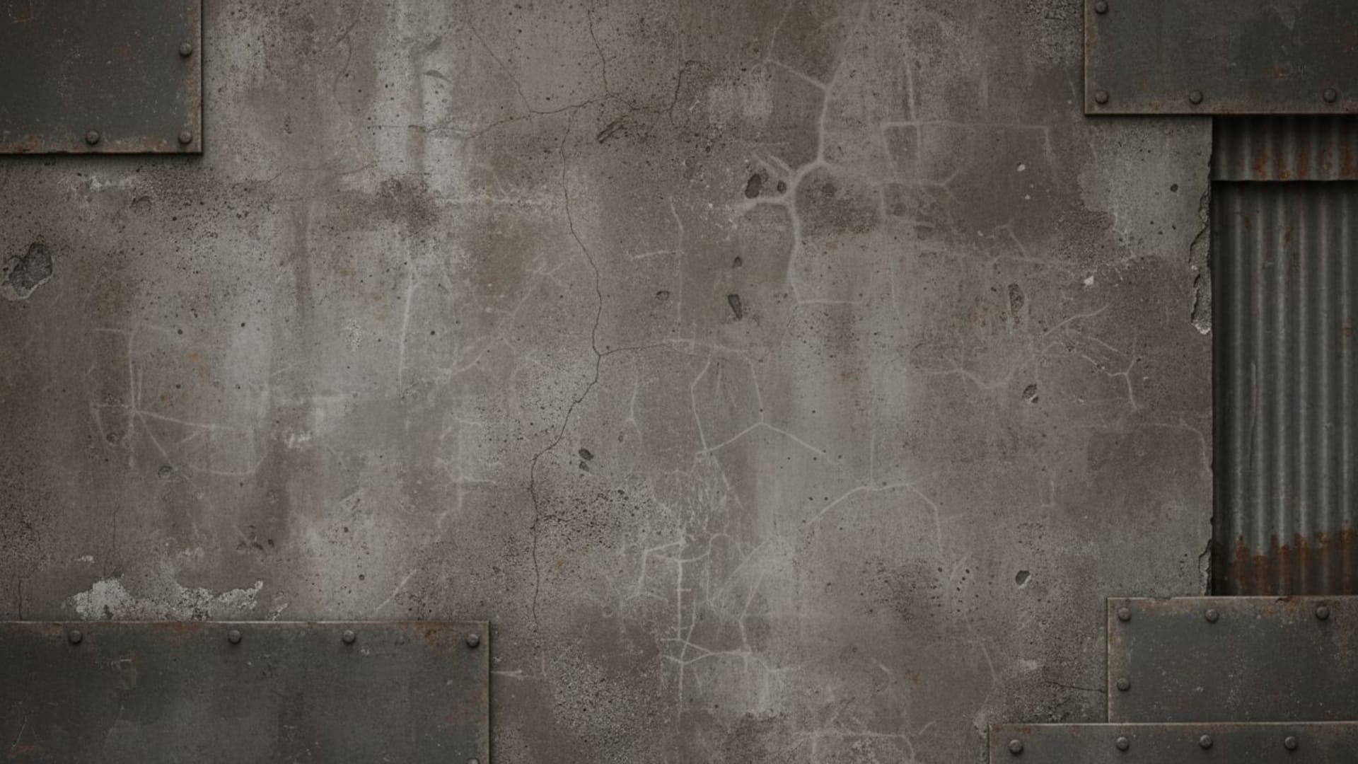 fond ecran mural urbain en béton texturé avec métal industriel, surface rugueuse, grainée, mur granuleux
