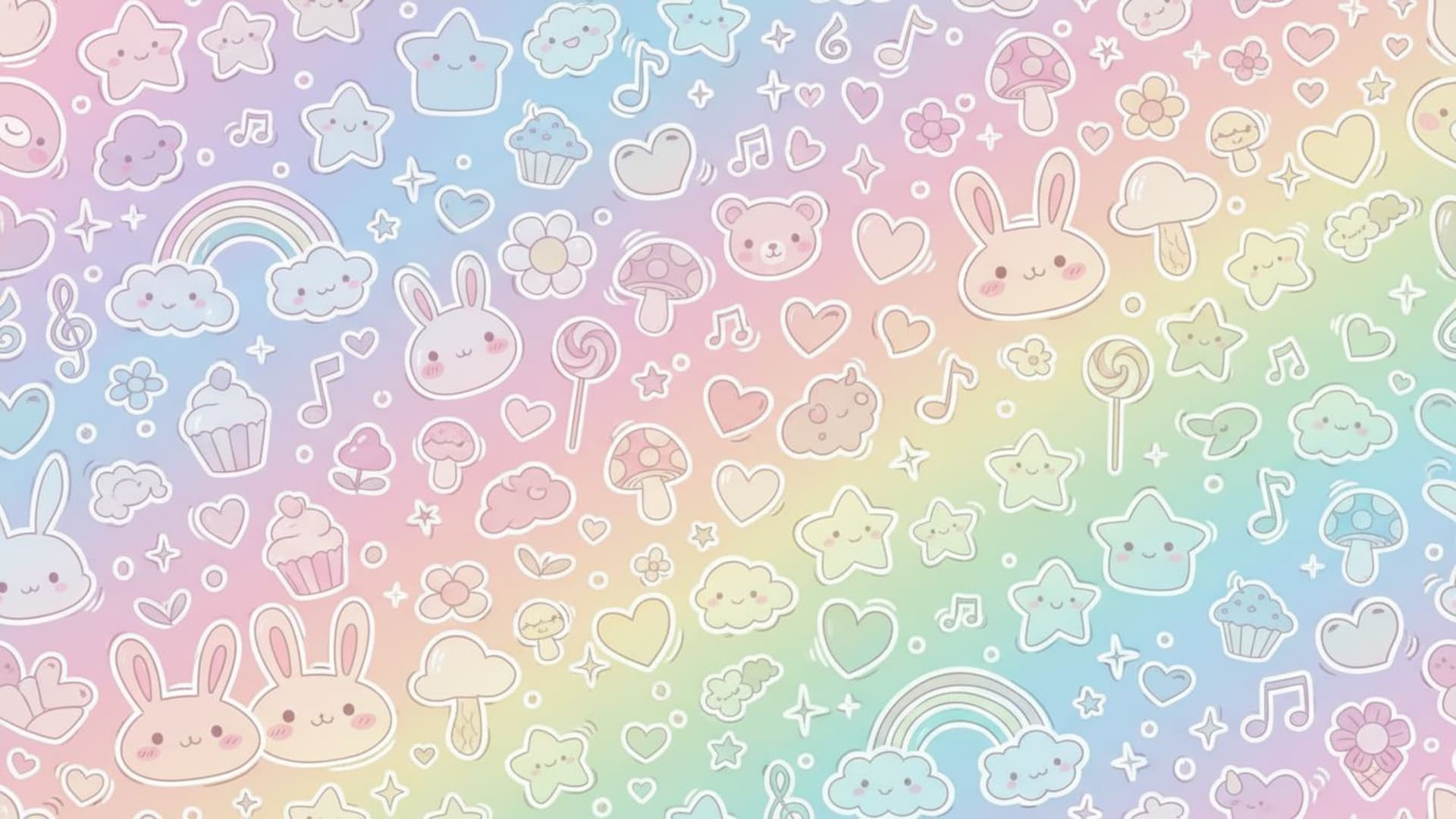 Icones mignonnes pastel, esquisses kawaii, fond d'écran doux, motif ludique enfantin
