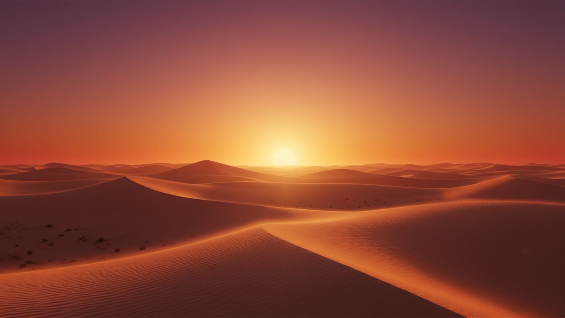 coucher de soleil dunes du désert dégradés d'ambre chaud formes sculptées par le vent fond ecran minimaliste