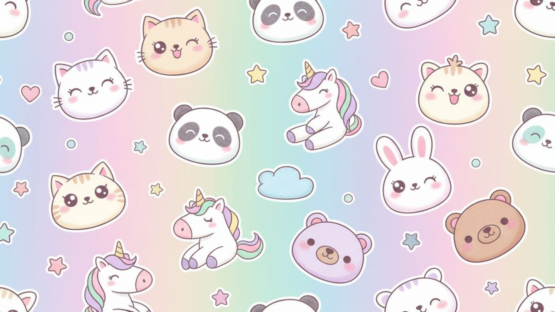 Icônes mignonnes kawaii pastel dégradé doux animaux adorable fond ecran cartoon irrésistible