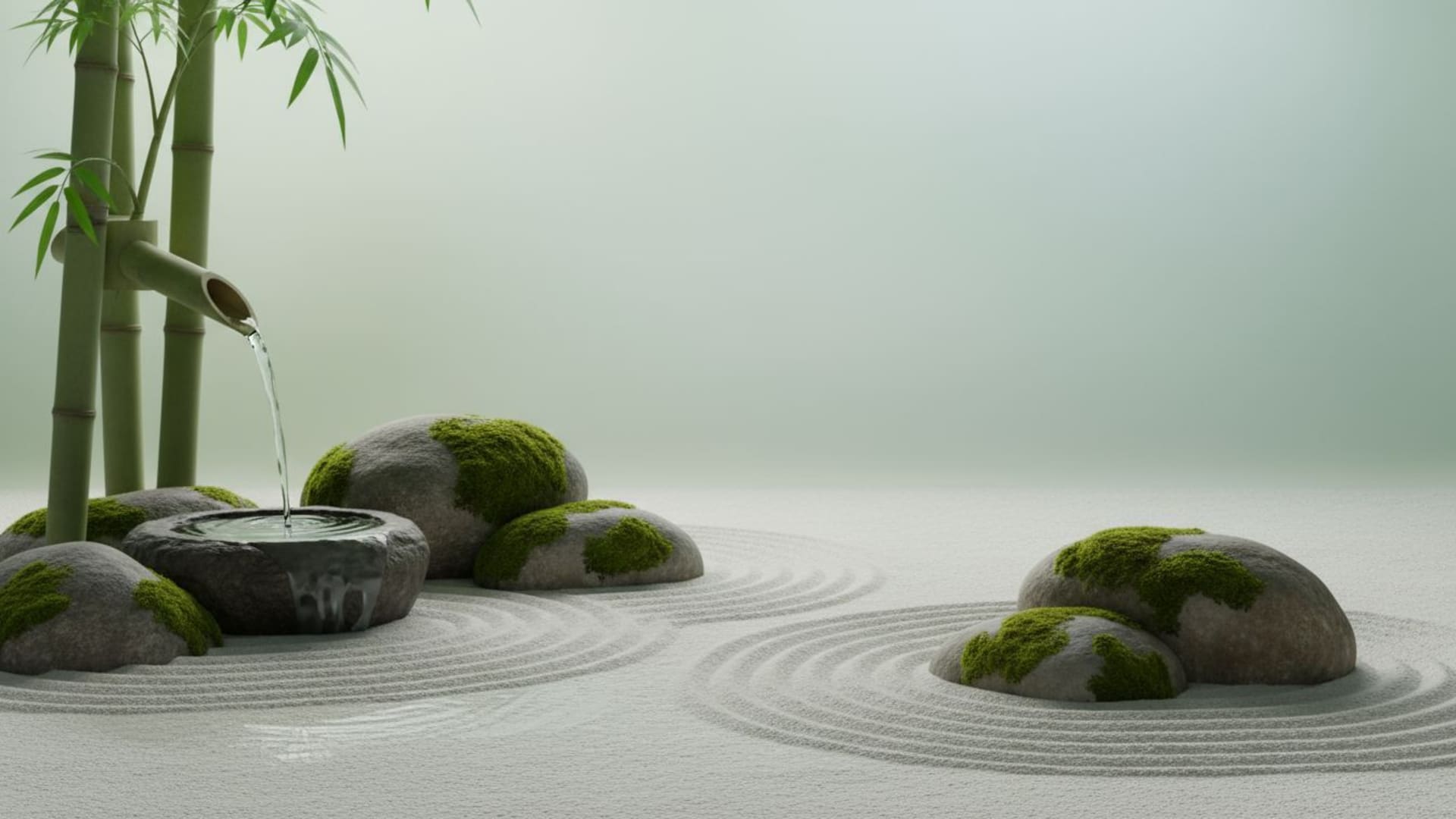 pierres de jardin zen mousse bambou fontaine d'eau décoration minimaliste fond ecran ambiance tranquille