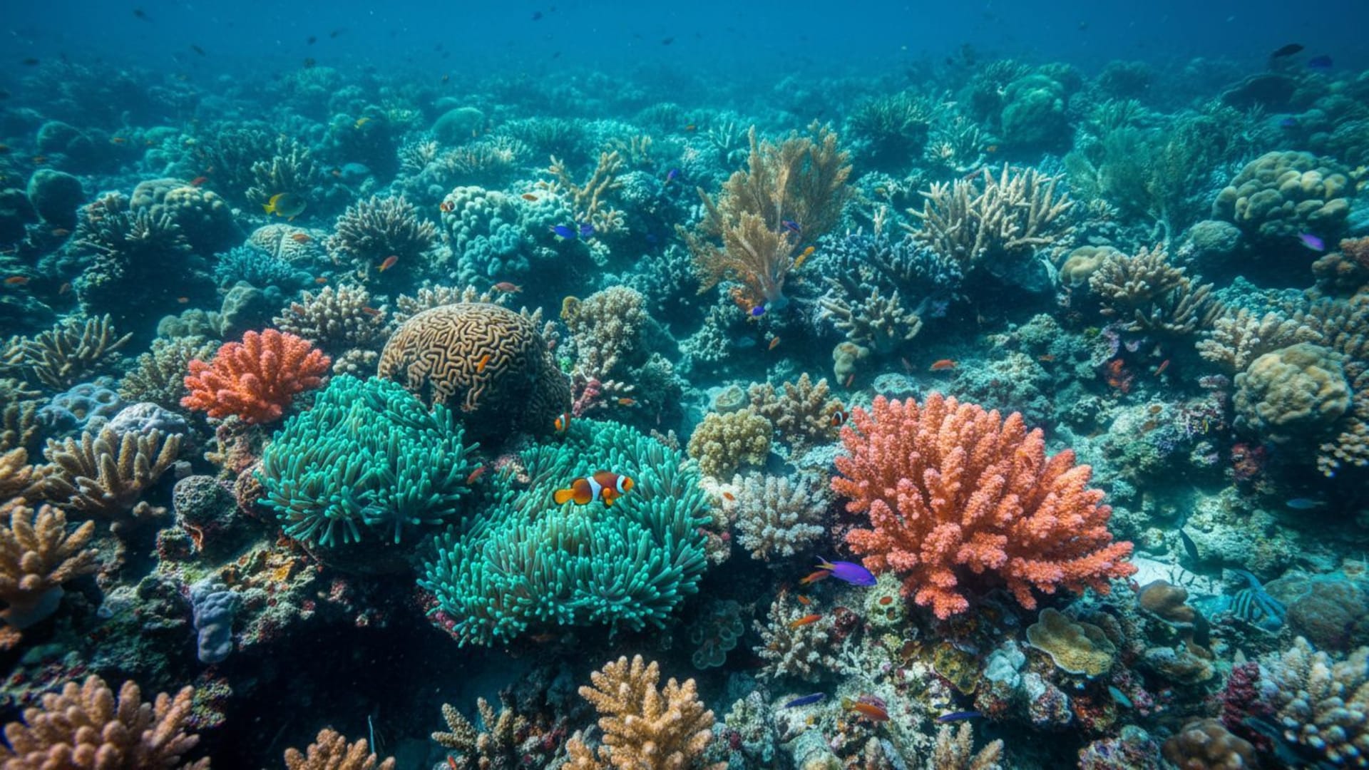 Récif corallien teal vie sous-marine colorée tropicale fond ecran macro gros plan