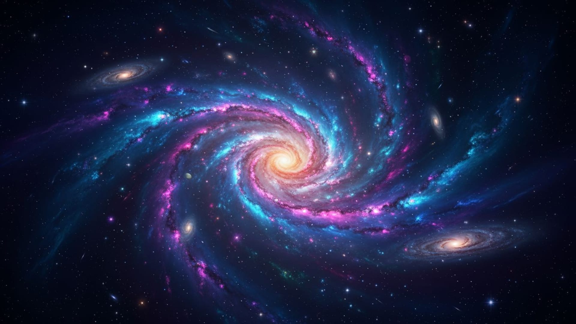 tourbillon galactique poussière cosmique néon étoiles fond ecran espace profond dégradé