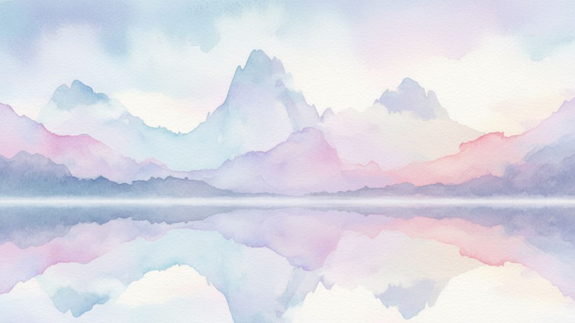 paysage aquarelle montagnes lac reflet doux pastels rêveur fond ecran nuages