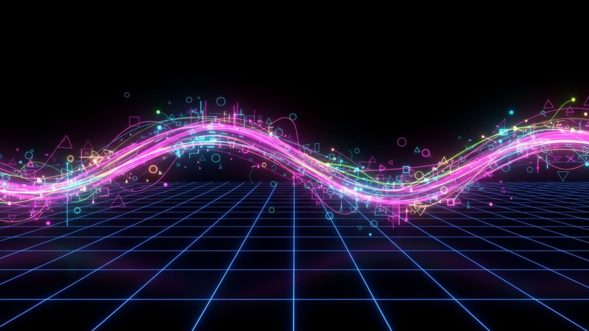 mur lumineux en grille néon onde cybernétique futuriste fond d'écran technologie éclat brillant vecteur