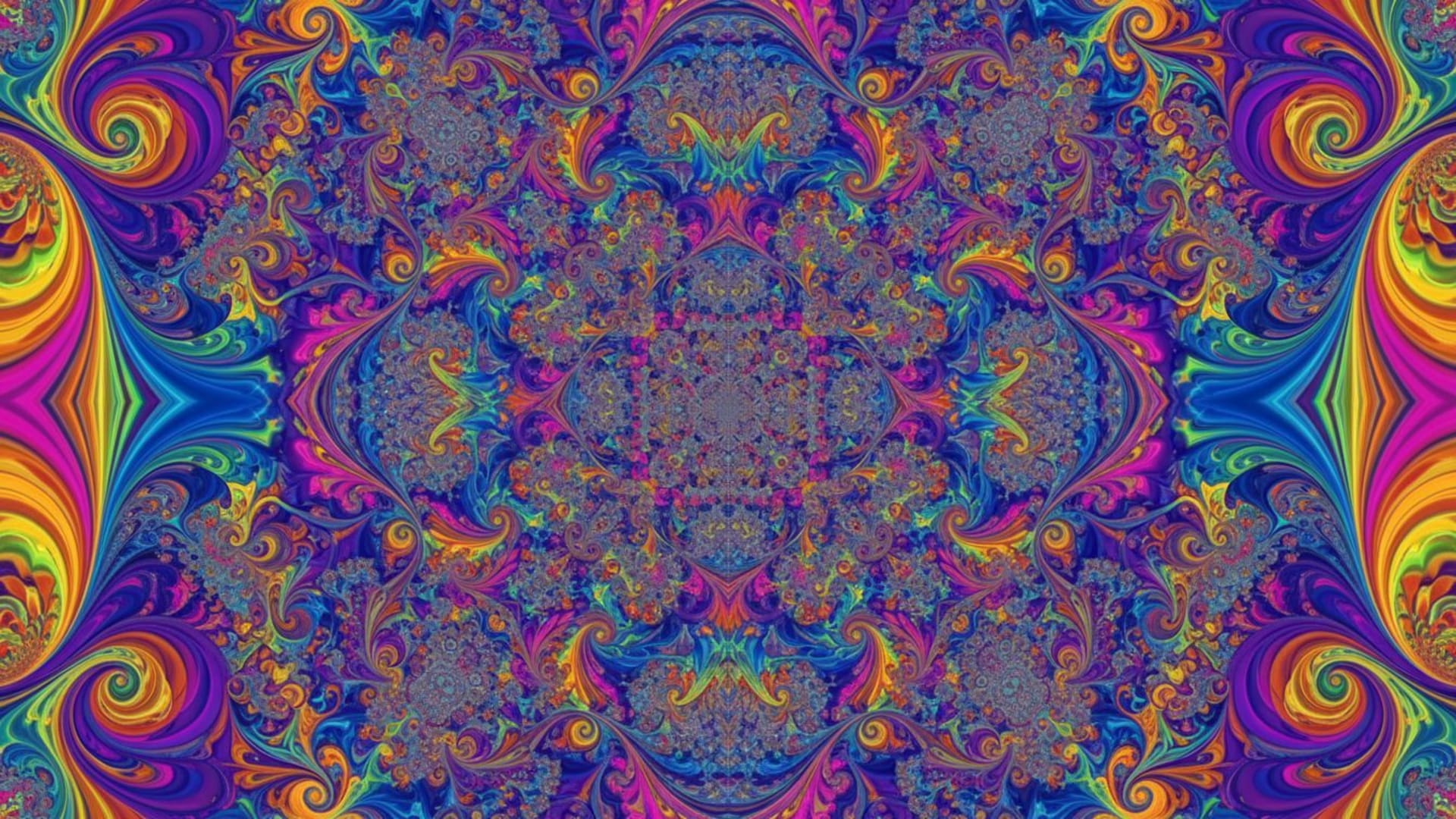art numérique motif fractal tourbillon kaléidoscope coloré psychédélique fond d'écran vibrant