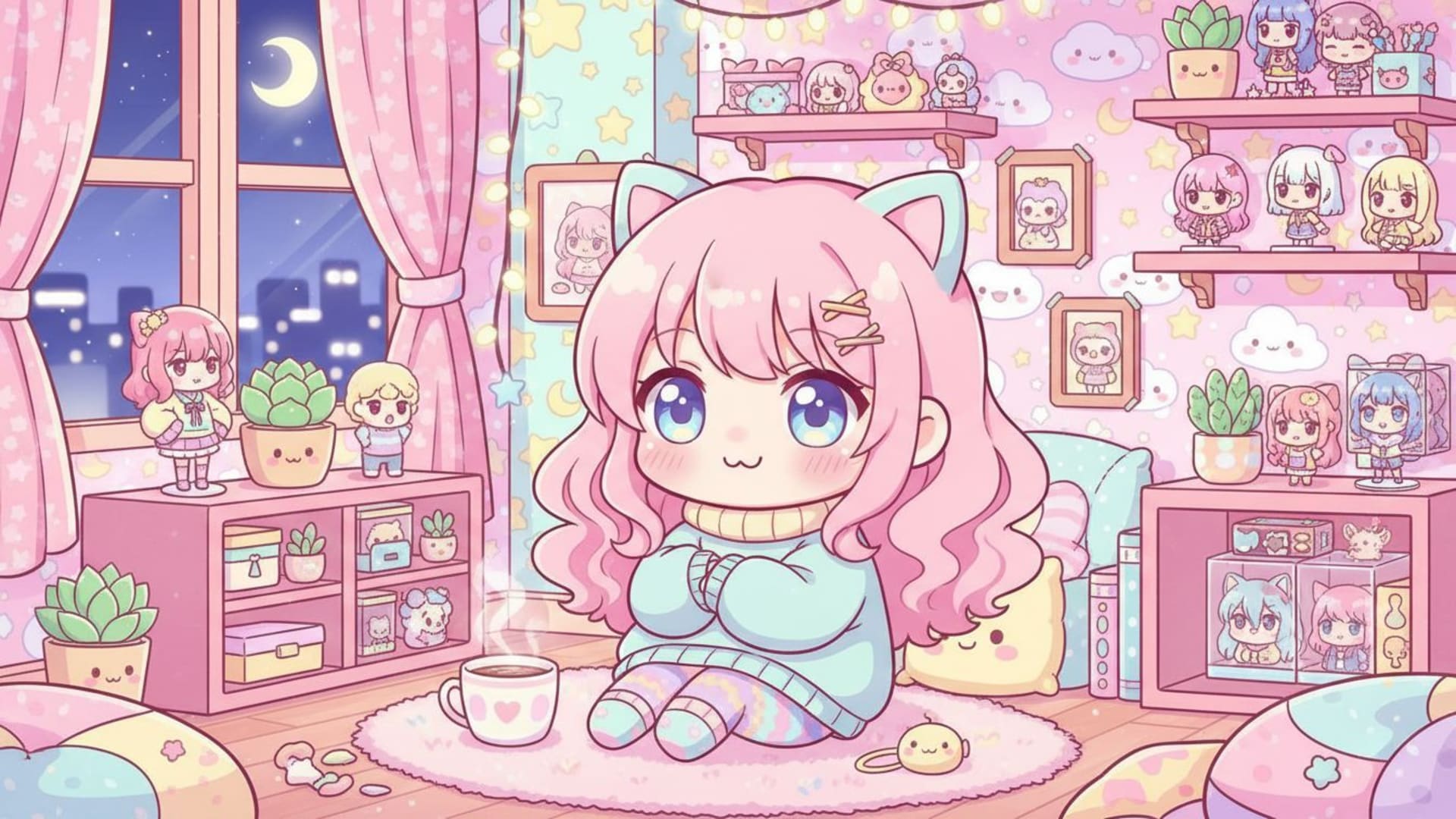 personnage chibi mignon aux couleurs vives ambiance kawaii fond ecran mignon décoration confortable chambre