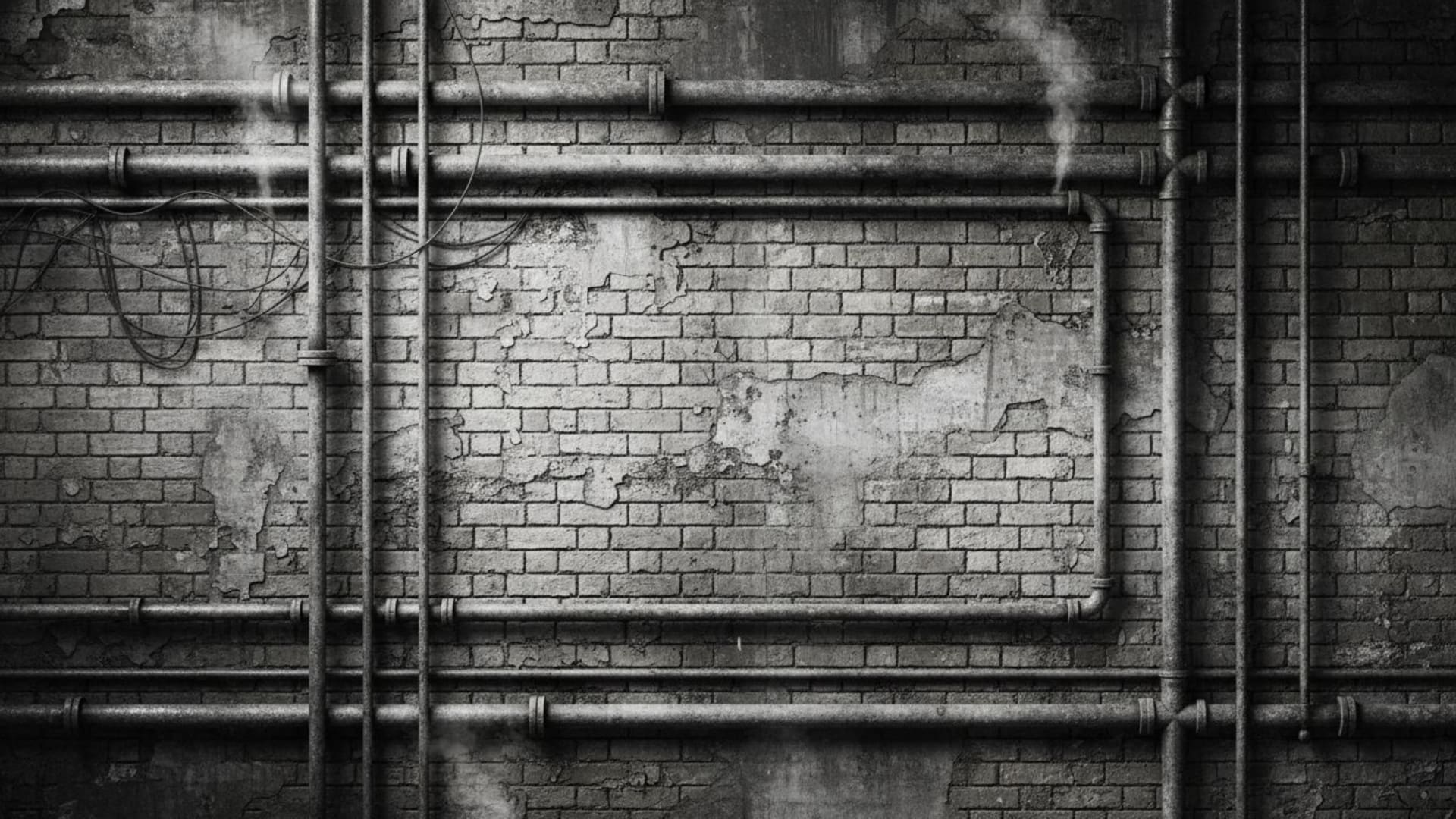 texture de béton industriel mur de briques fond ecran urbain tuyaux en acier monochrome minimaliste grunge