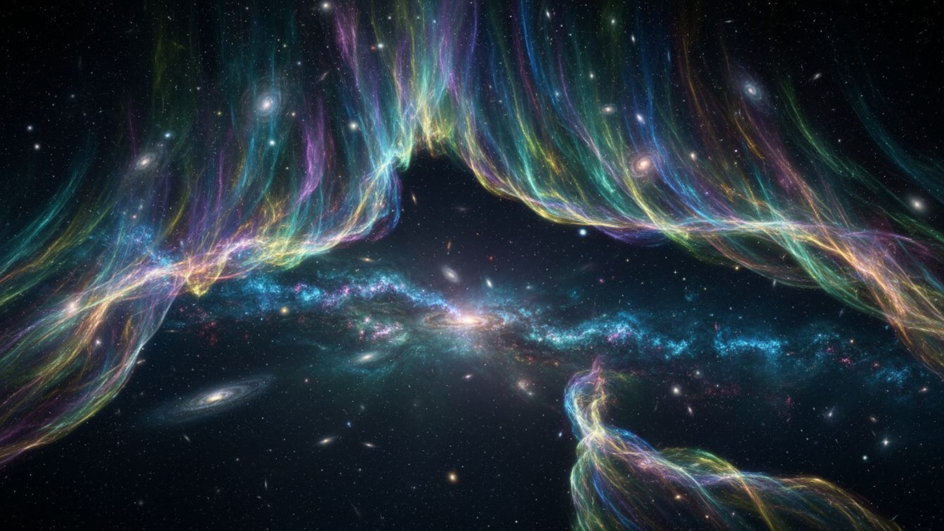 Voiles de lumière boréale galactique dans le ciel nocturne ambiance spatiale surréaliste abstraite fond ecran