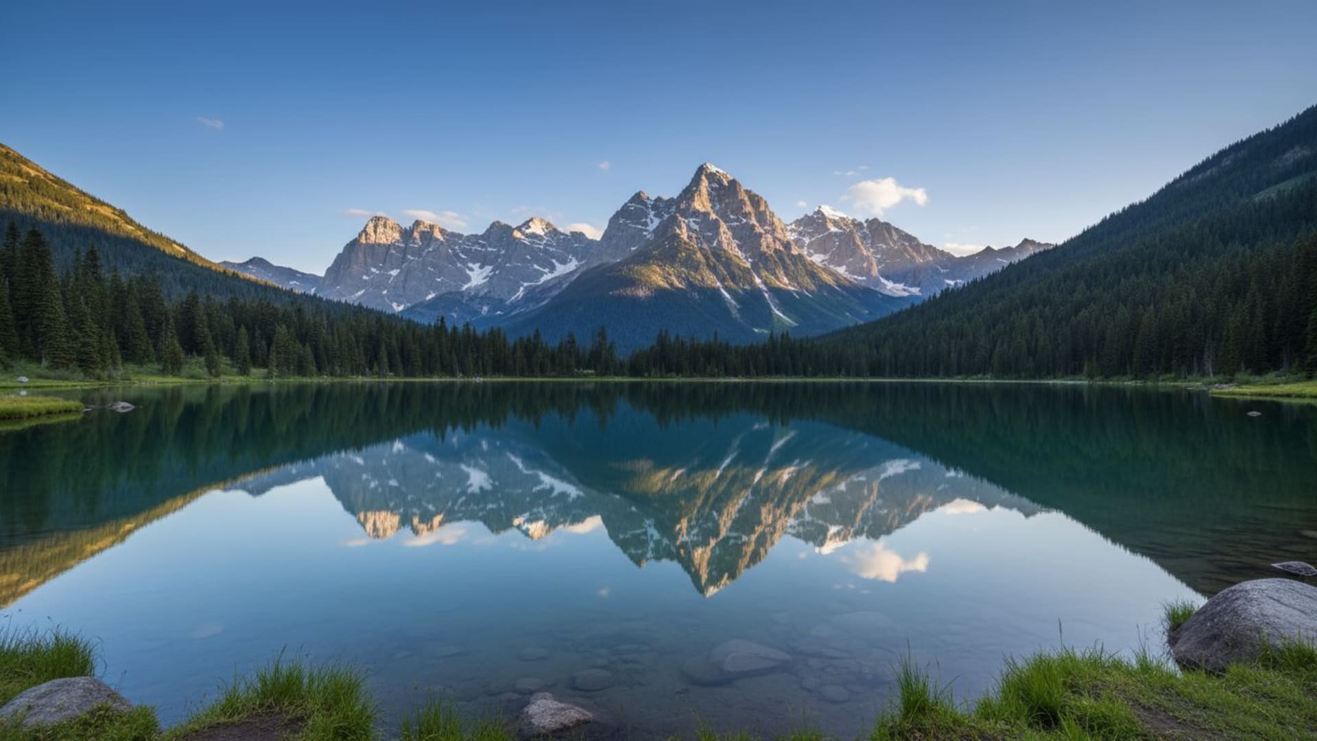 reflet de lac de montagne ciel bleu tranquille fond ecran alpin paysage serein