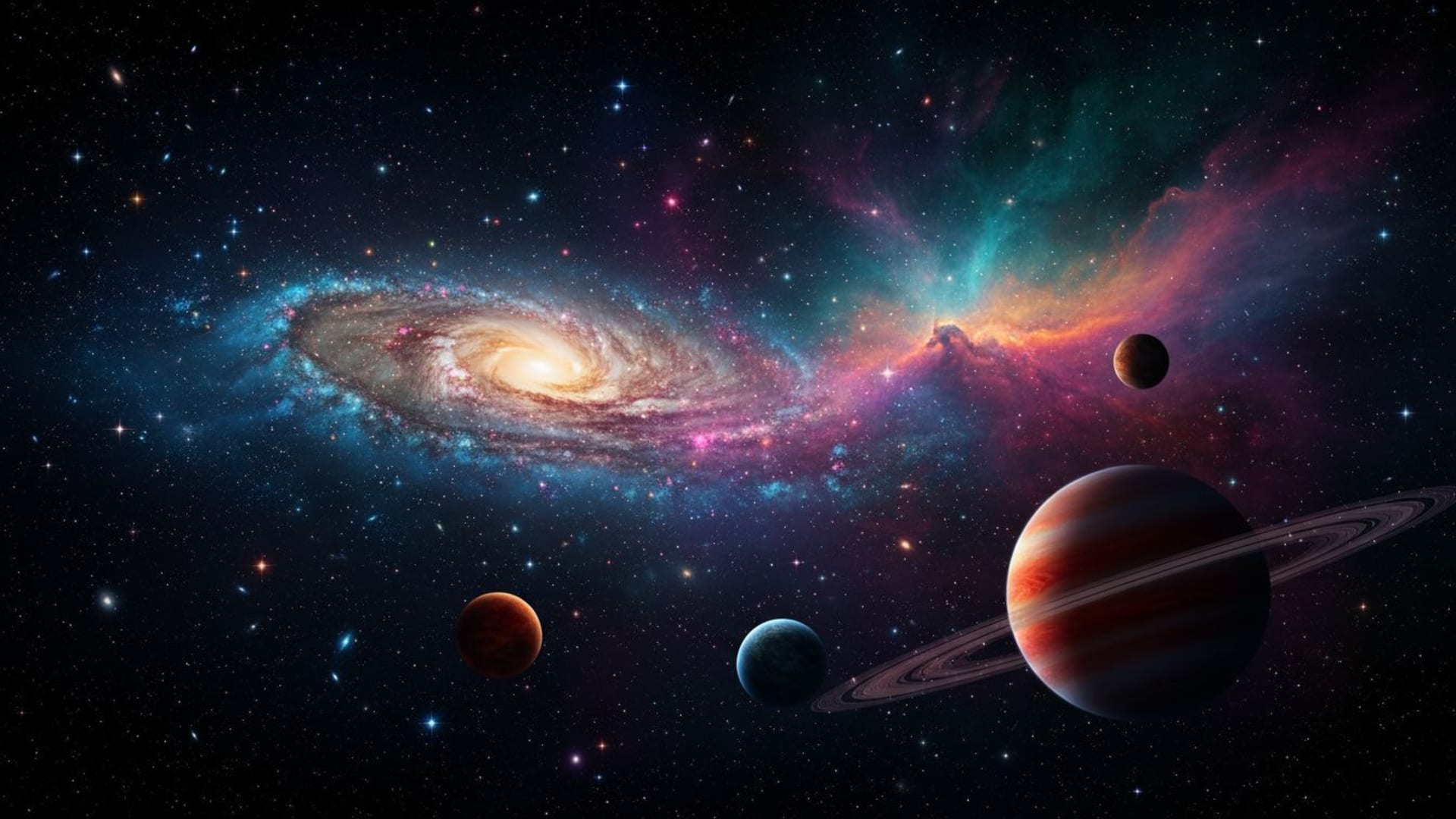 Espace nébuleuse galaxie étoiles planètes couleurs vibrantes fond d'écran cosmique bureau