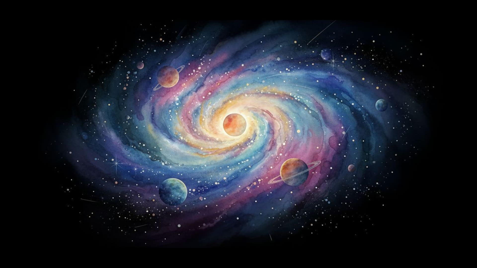 planètes en aquarelle galactique nébuleuse coups de pinceau doux fond ecrane espace galaxie