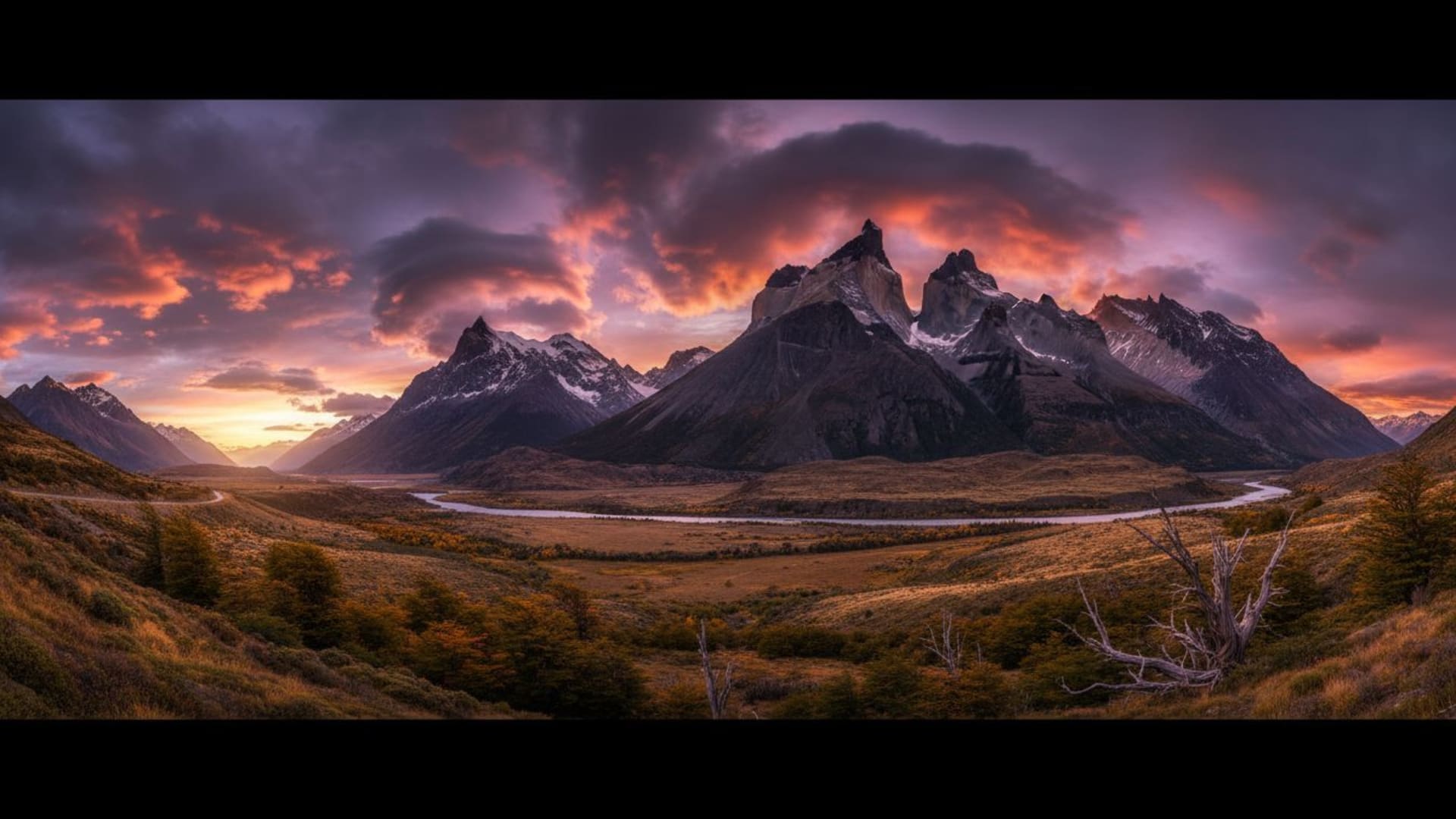 paysages cinématographiques ciels dramatiques montagnes imposantes panoramique fond ecran coup épique