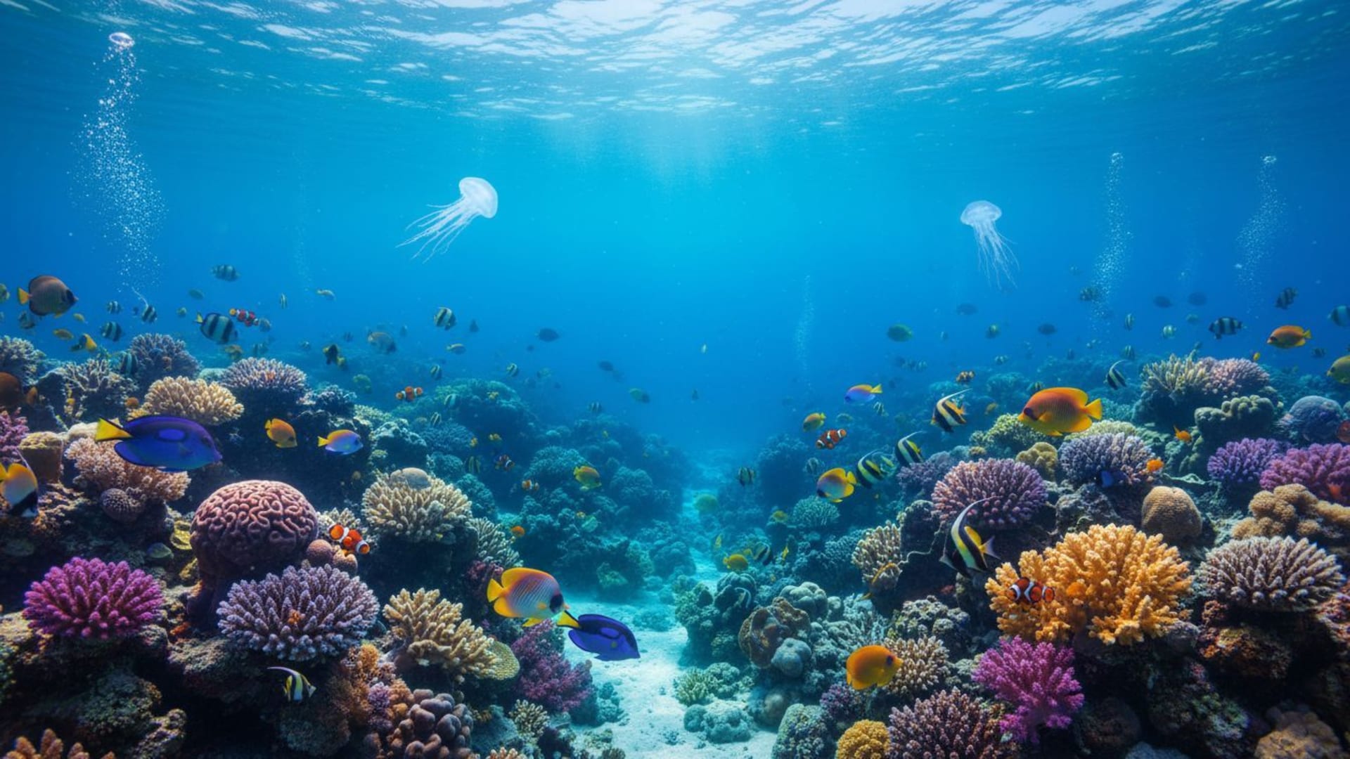 fonds d'écran de vie marine sous-marine récifs coraux poissons tropicaux mer bleu dégradé