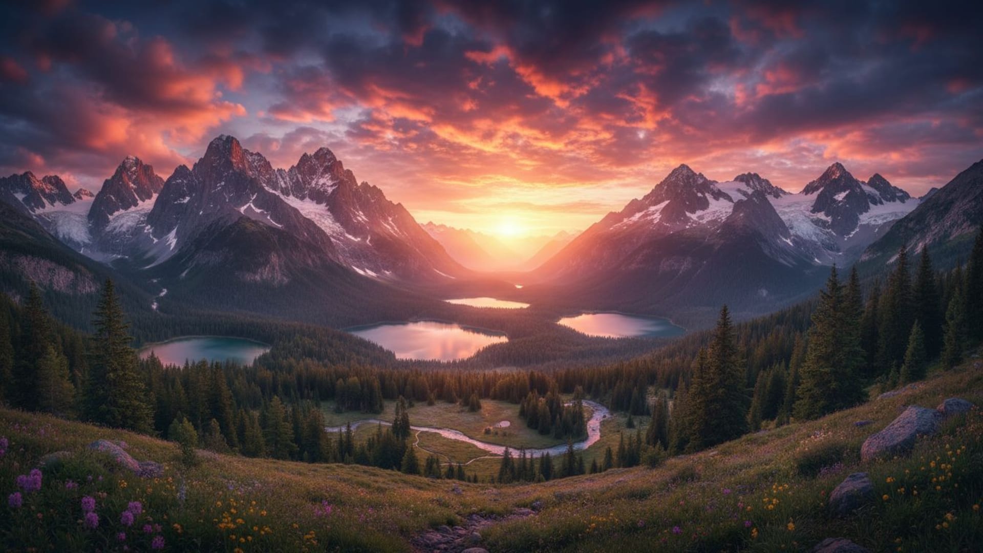 montagnes lever de soleil nuages dramatiques paysage alpin vibrant fond ecran haute résolution bureau