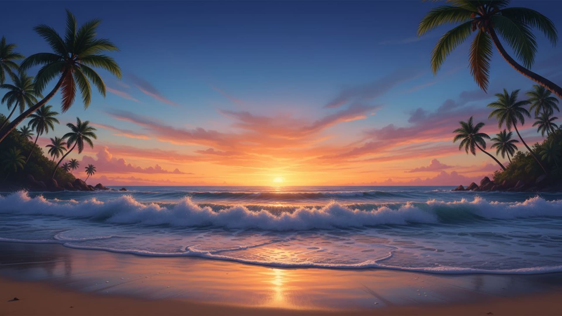 vagues de l'océan coucher de soleil dégradé bleu fond d'écran plage tropicale arrière-plan de bureau