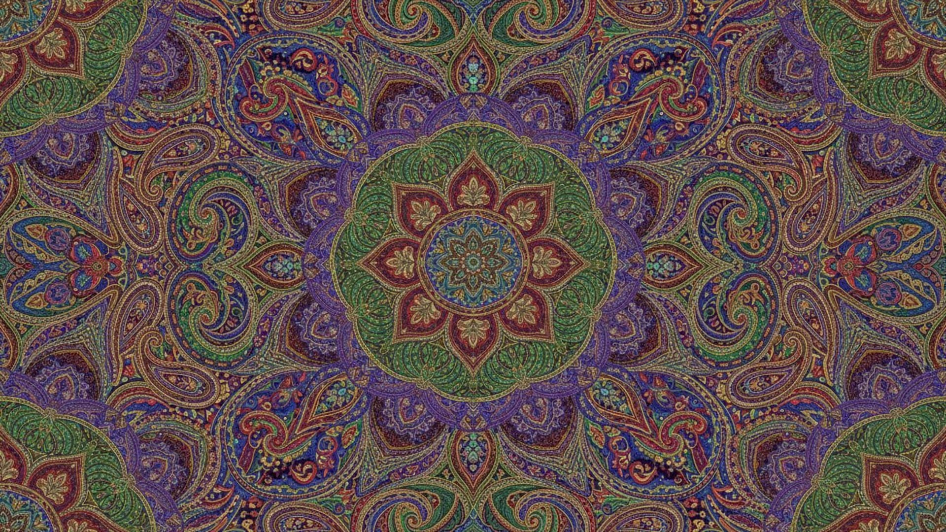 broderie paisley mandala ornementée, fond ecran détaillé, couleurs riches, art de bureau luxueux