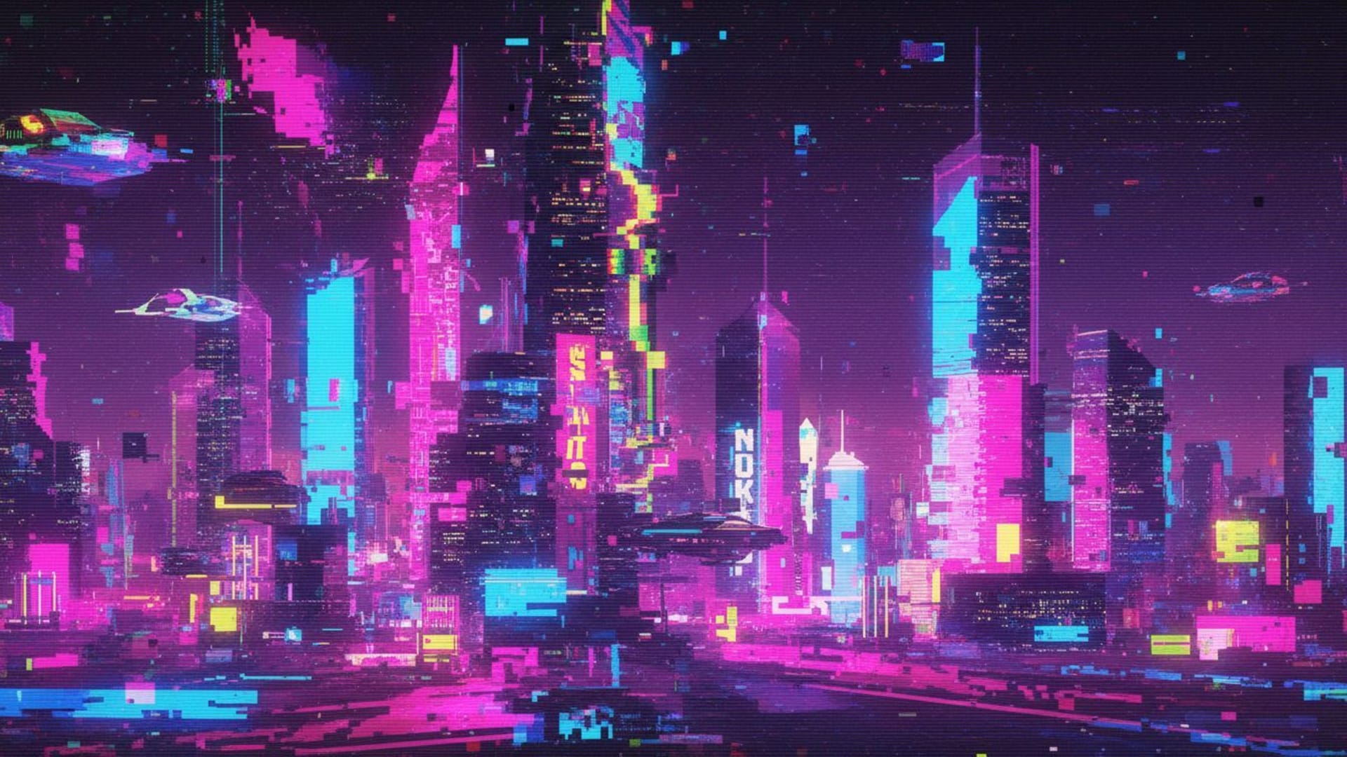 art glitch pixels vibrants cyberpunk fond d'écran rétro pour ordinateur de bureau