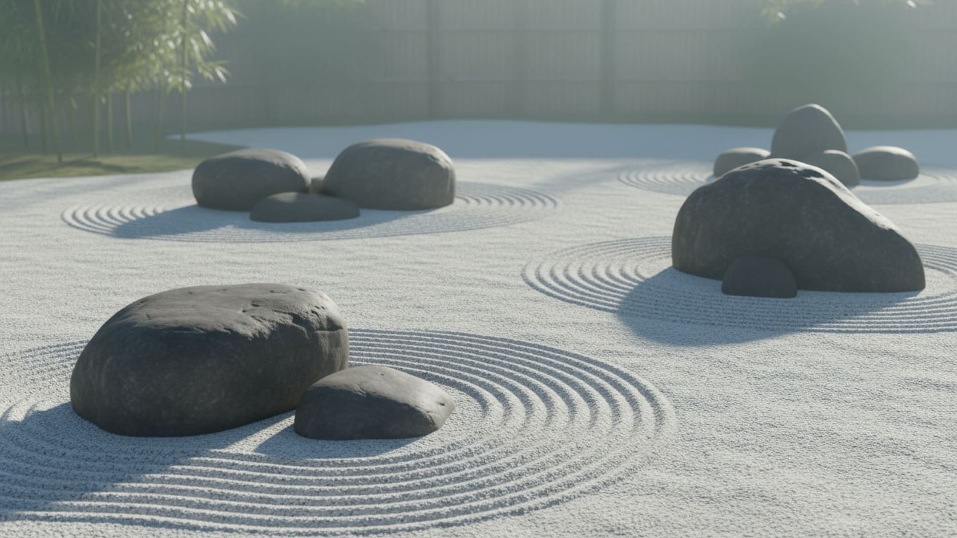 pierres de jardin zen gravier ratissé minimalisme fond ecran ambiance calme bureau