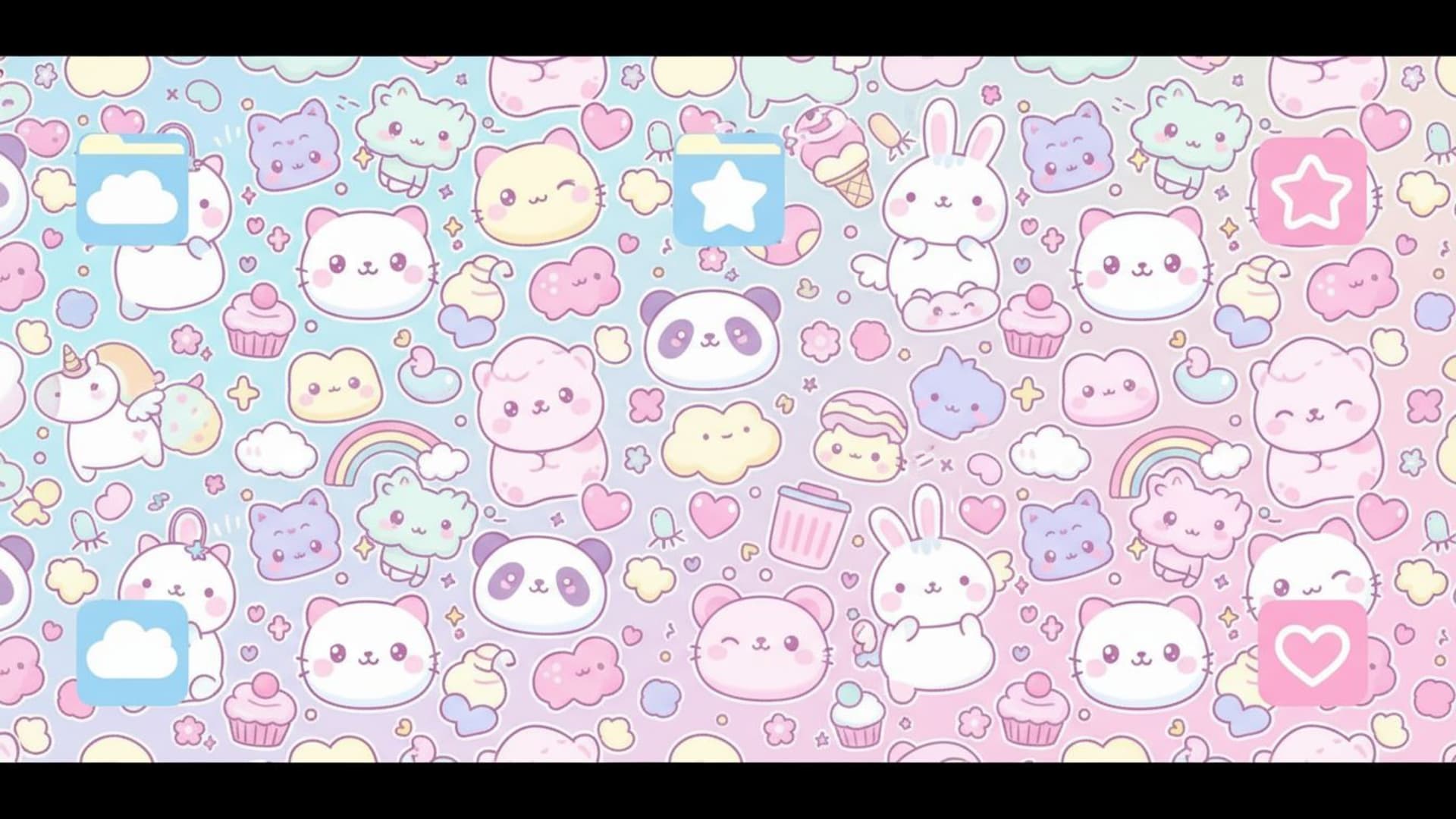 Motif de personnages mignons kawaii pastel, fond d'écran adorable, arrière-plans pour bureau, icônes pour laptop