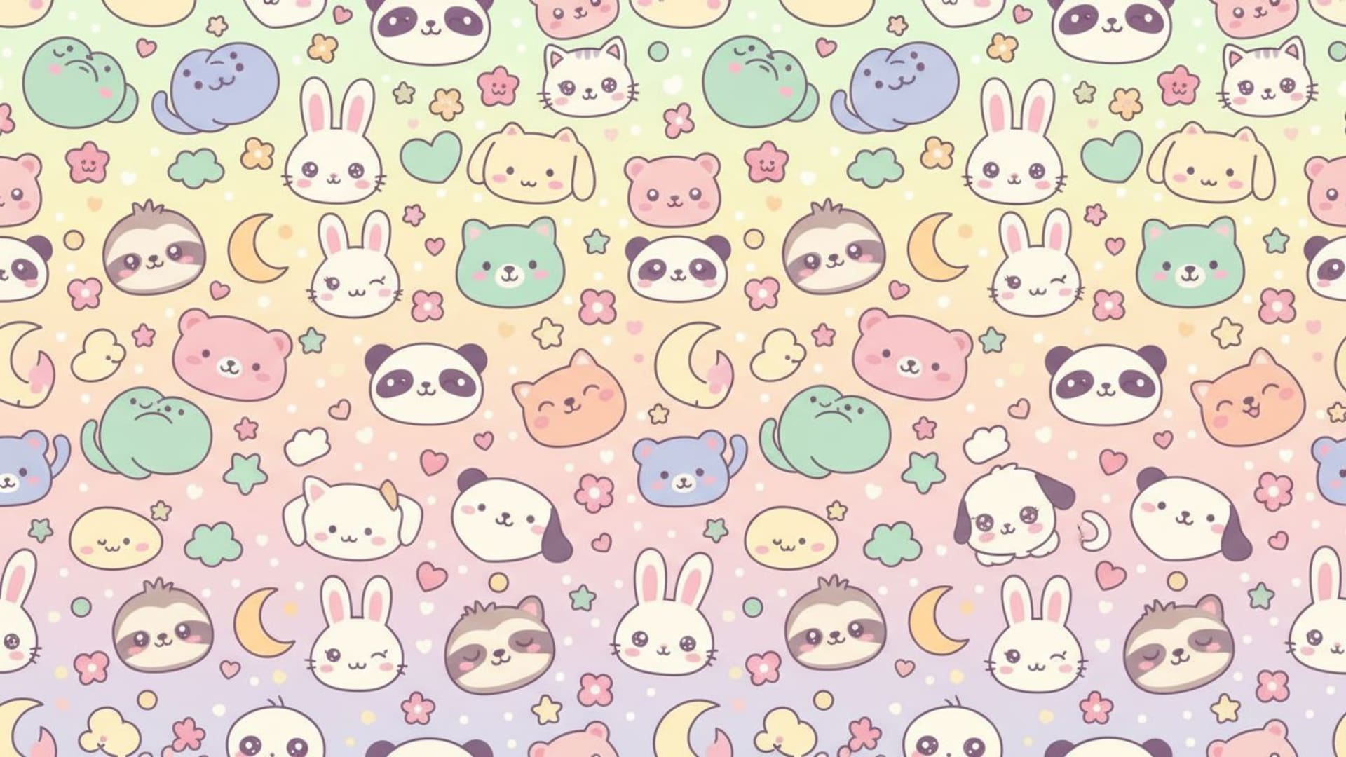 Modèle de fond d'écran d'icônes d'animaux mignons kawaii pastel joyeux fantaisiste doux