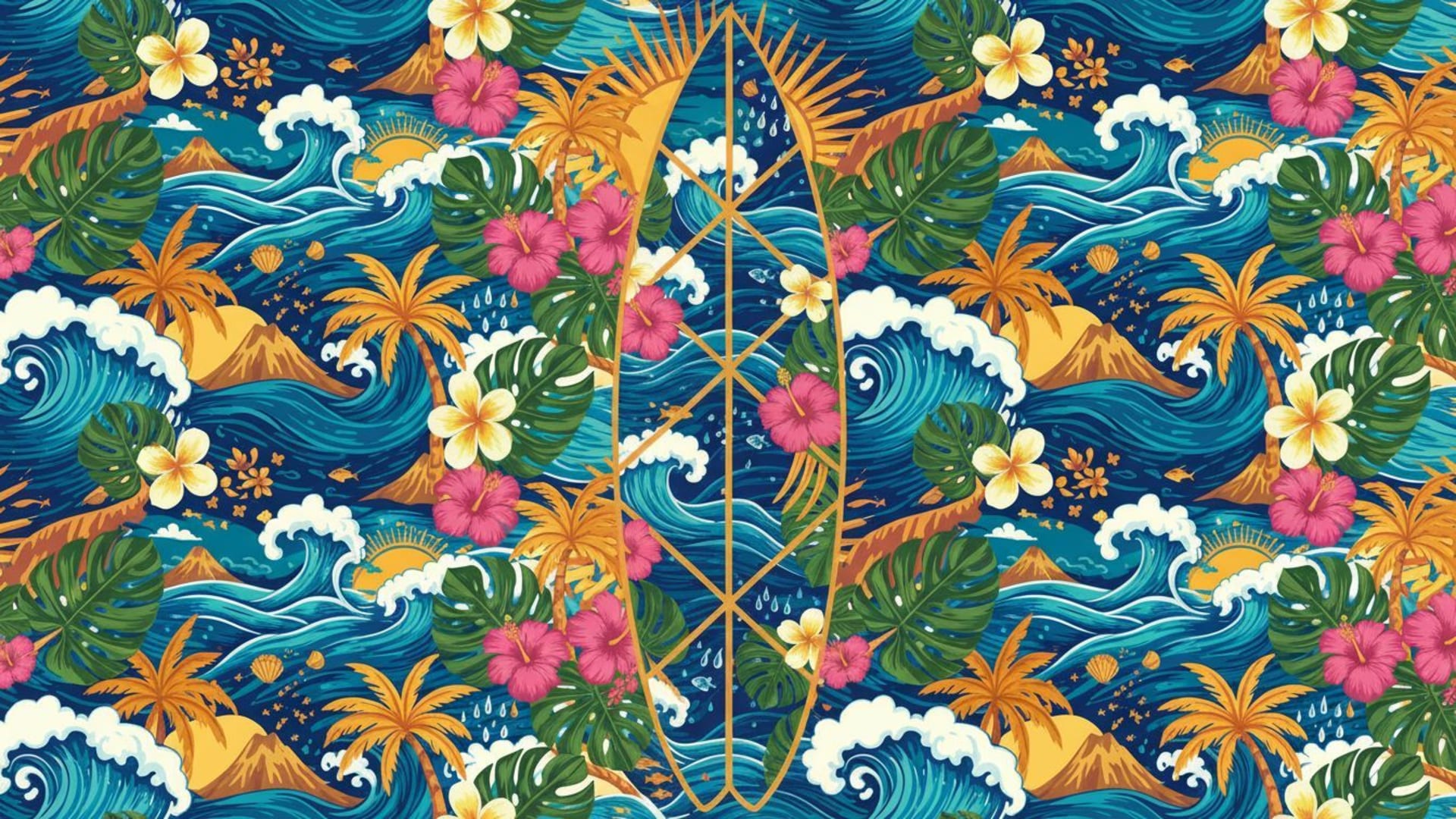 Motifs de plage et de planche de surf, tropical, cire de surf, vague océan, fond ecran
