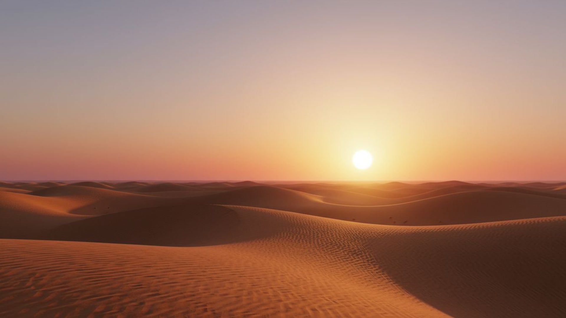 lever du soleil sur des dunes de désert sable chaud couleurs délavées dégradé doux fond d'écran