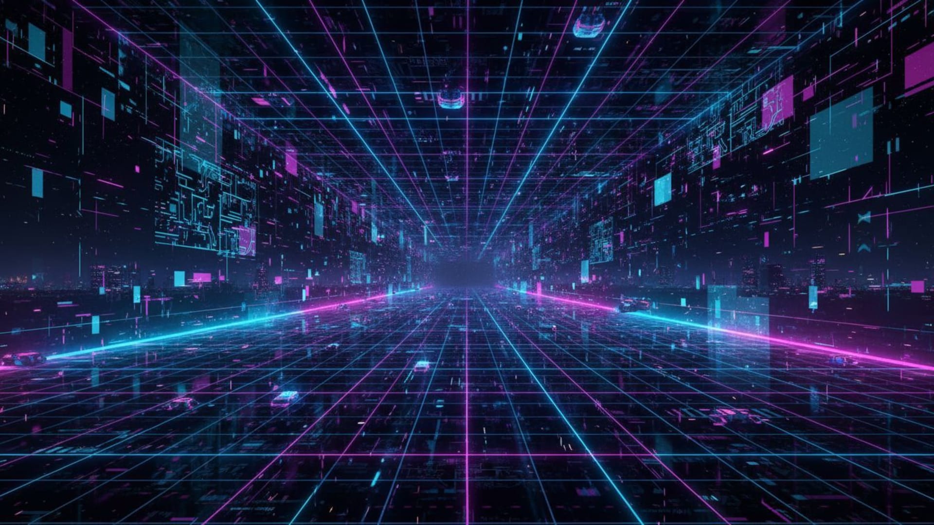 Grille néon cyberspace cyberpunk grille cyber abstraite futuriste fond d'écran nuit