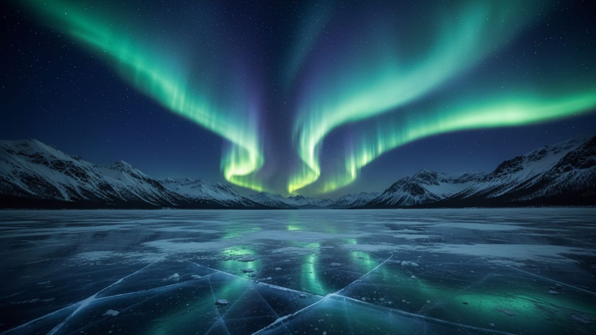 aurore boréale lumières du nord ciel étoilé montagnes lac glacé image de rêve mots-clés