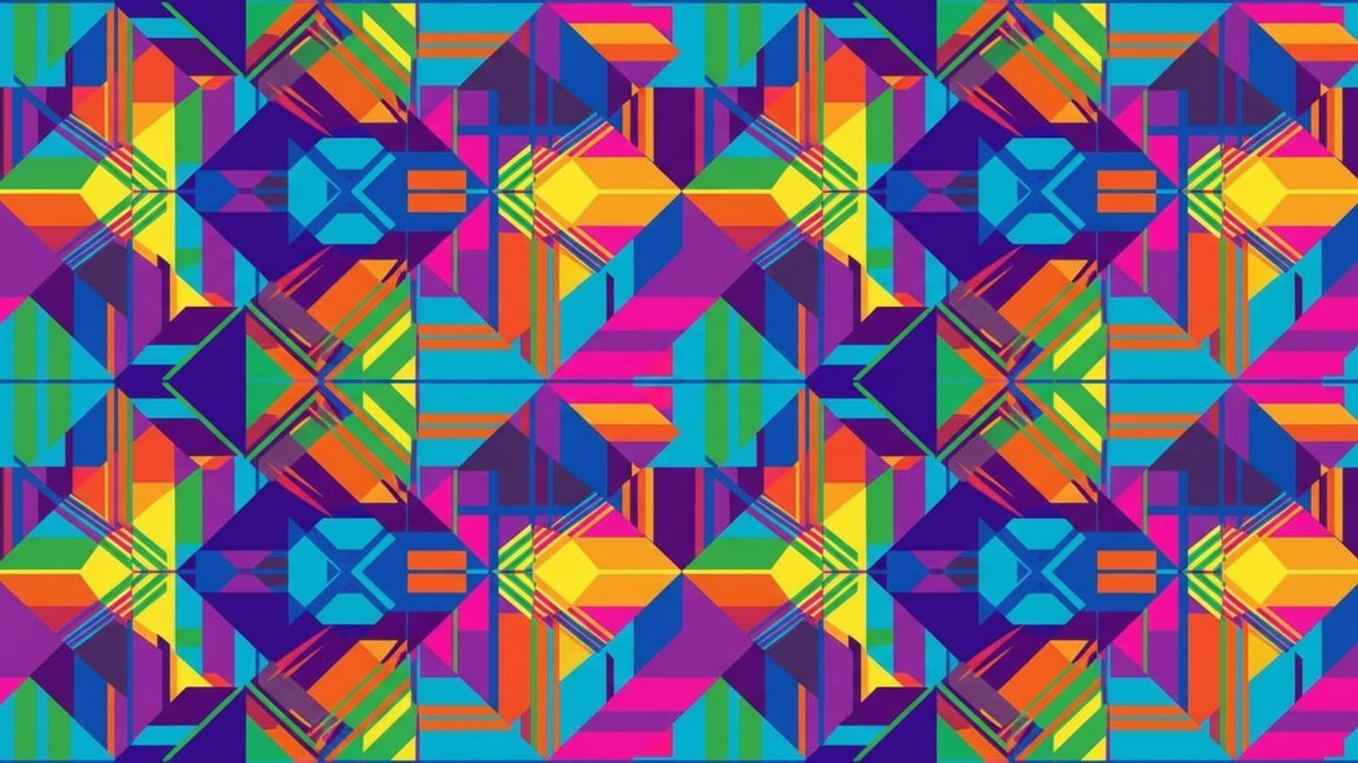 Motifs géométriques en dentelle, tessellation abstraite, couleurs vives, fond ecran moderne, design rétro