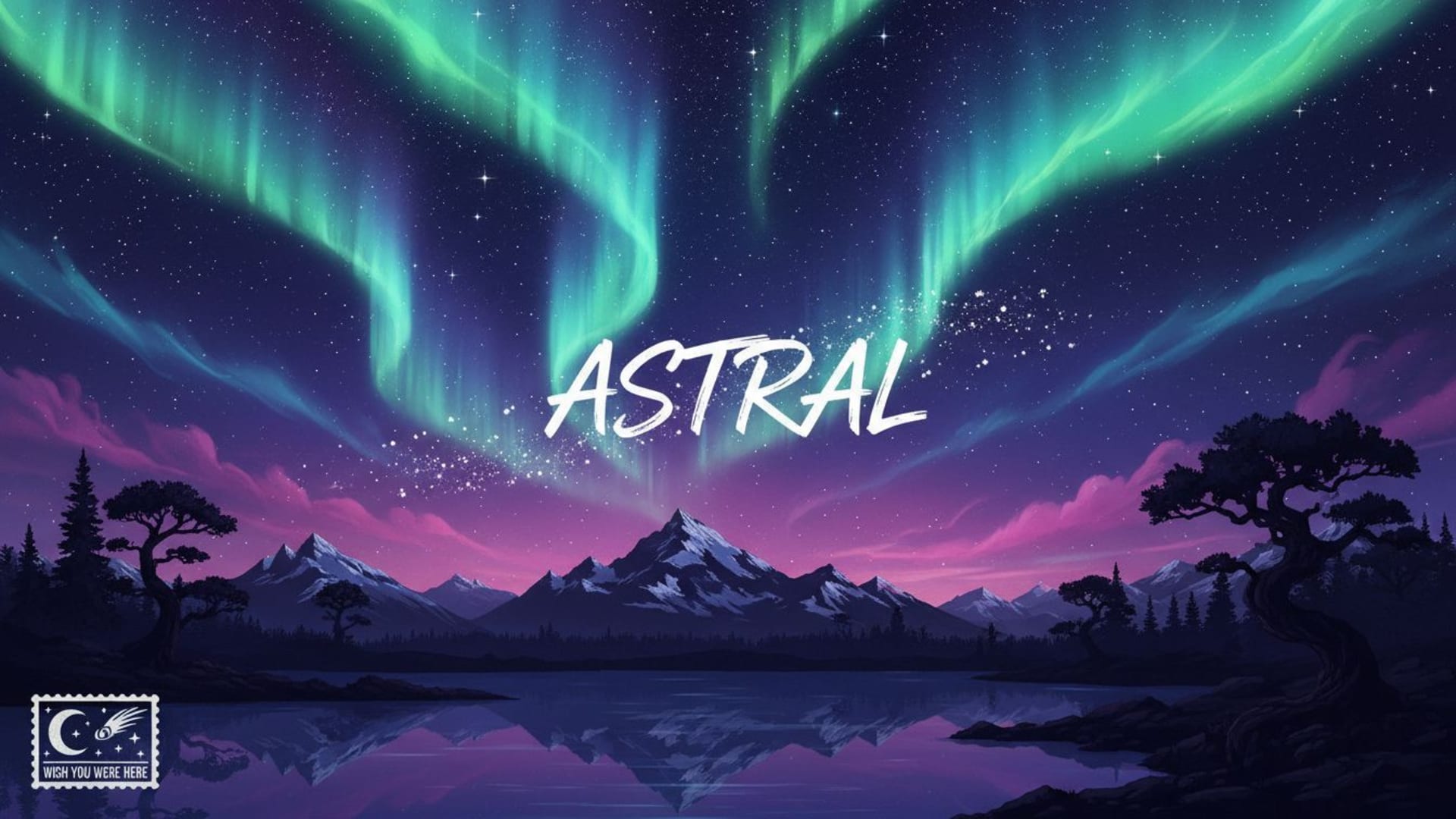 Carte postale astrale ciel étoilé dégradé nébuleuses aurore boréale fond ecran paysage nocturne