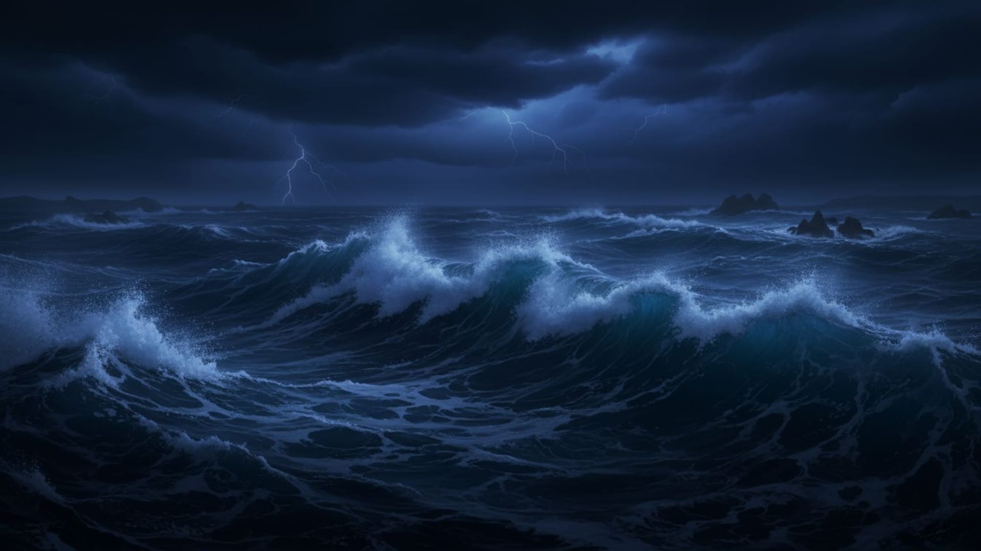 fond ecran de vagues océaniques de minuit mer tempétueuse dégradé bleus foncés texture mousse
