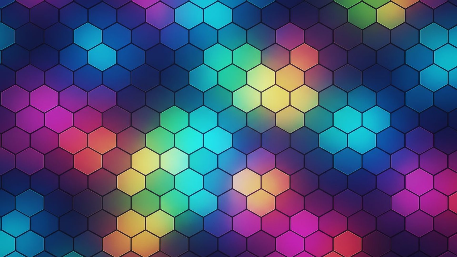 tessellation géométrique triangles hexagones mosaïque murale colorée ambiance technologique moderne