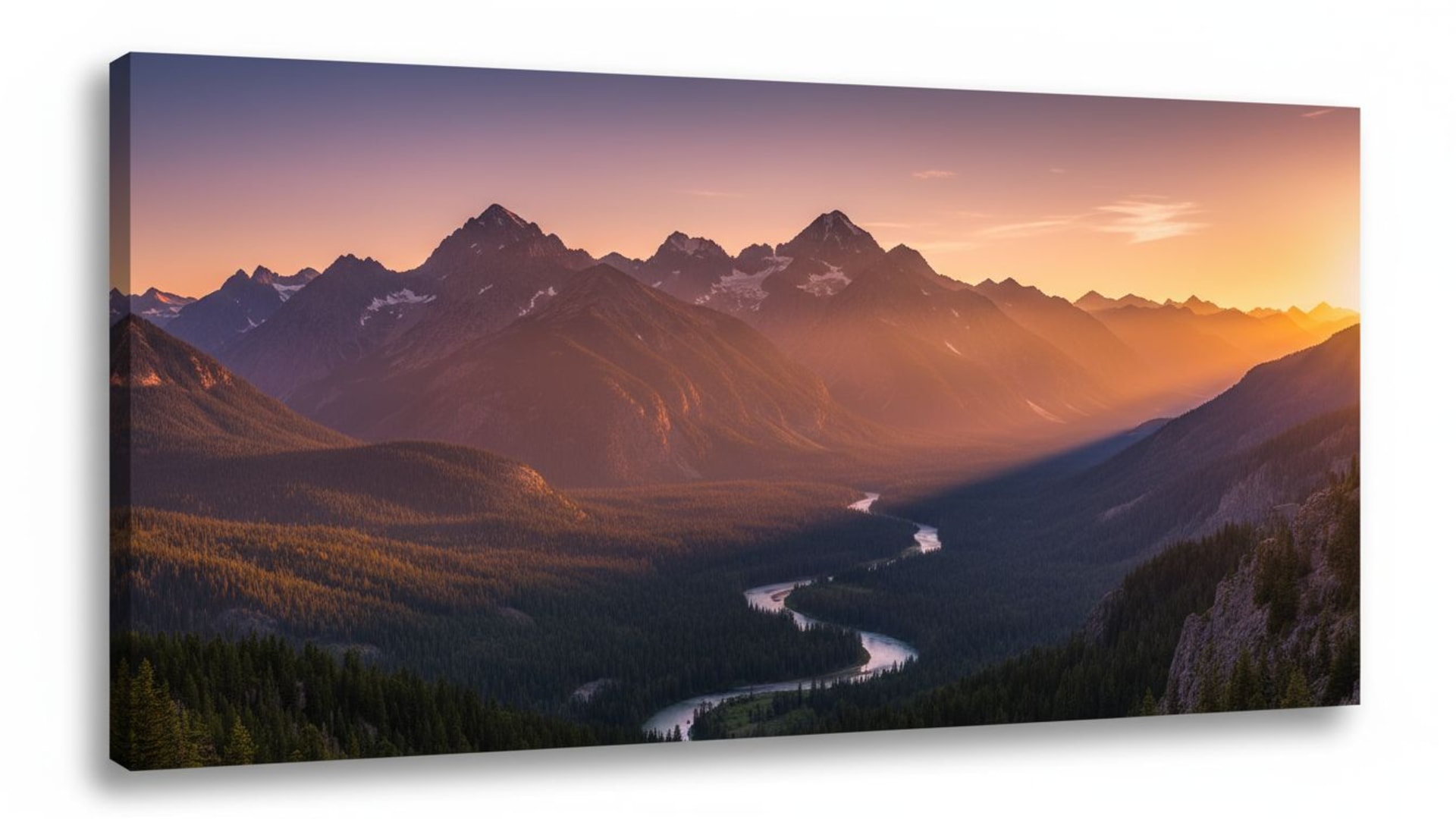 paysage de montagne panoramique fond d'écran coucher de soleil heure dorée pics alpins air frais