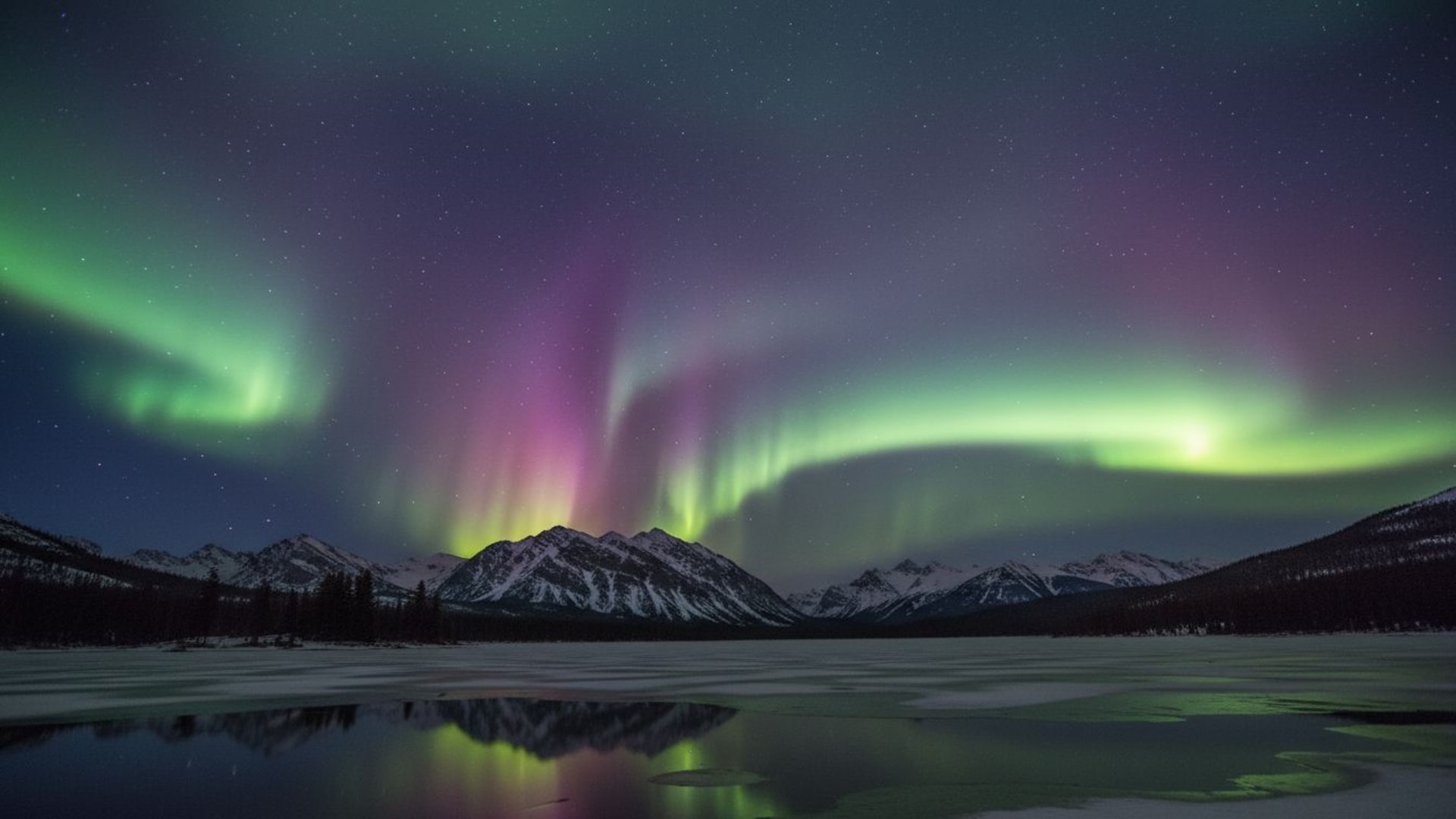 Aurore boréale ciel nocturne lumières du nord dégradé vert violet rose fond ecran