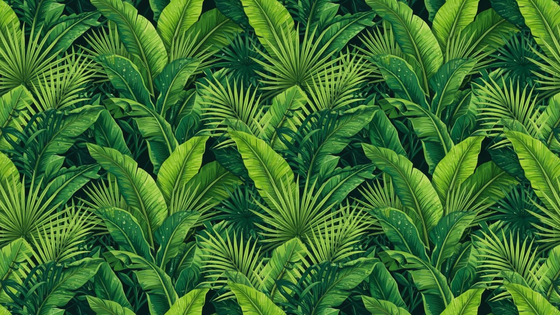 fond ecran de feuilles de palmier tropicales vertes jungle lumineuses luxuriantes verdoyantes fraîches vacances