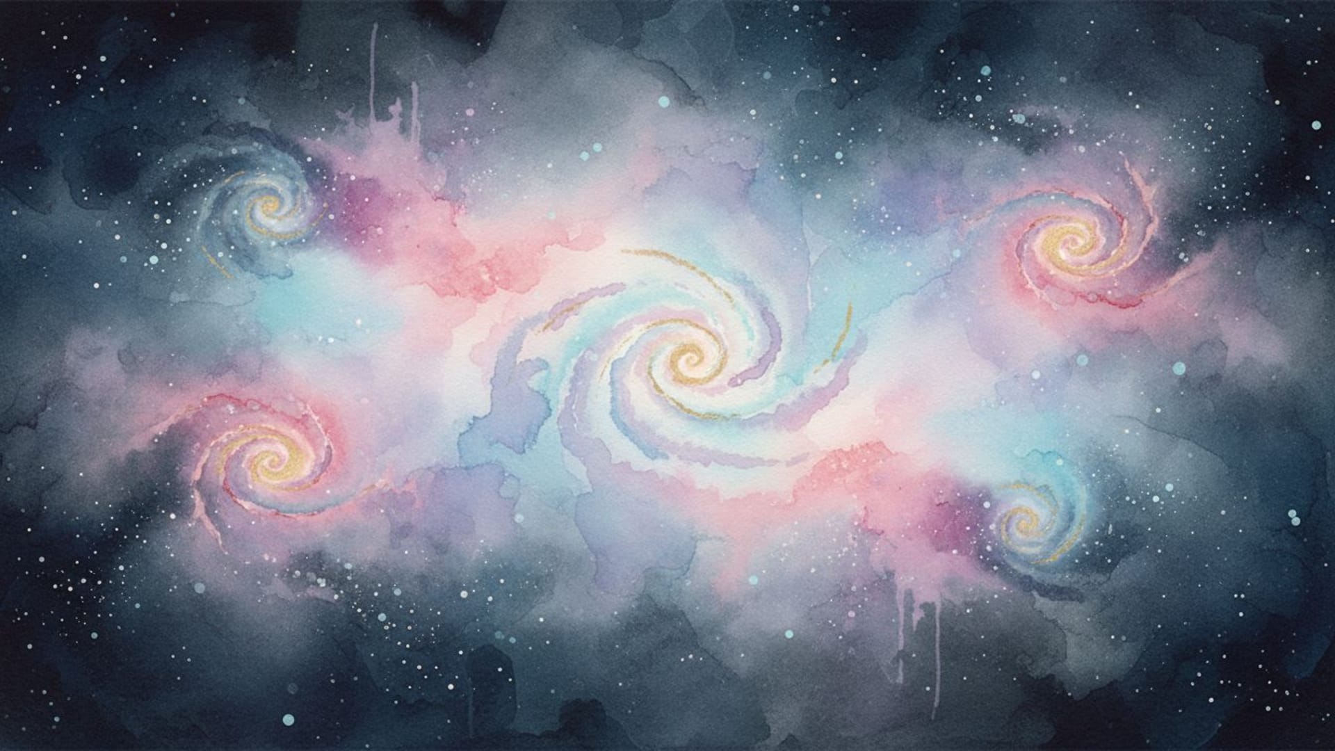 Espace nébuleuse aquarelle style rêveur poussière cosmique galaxies pastel foncé marine fond ecran