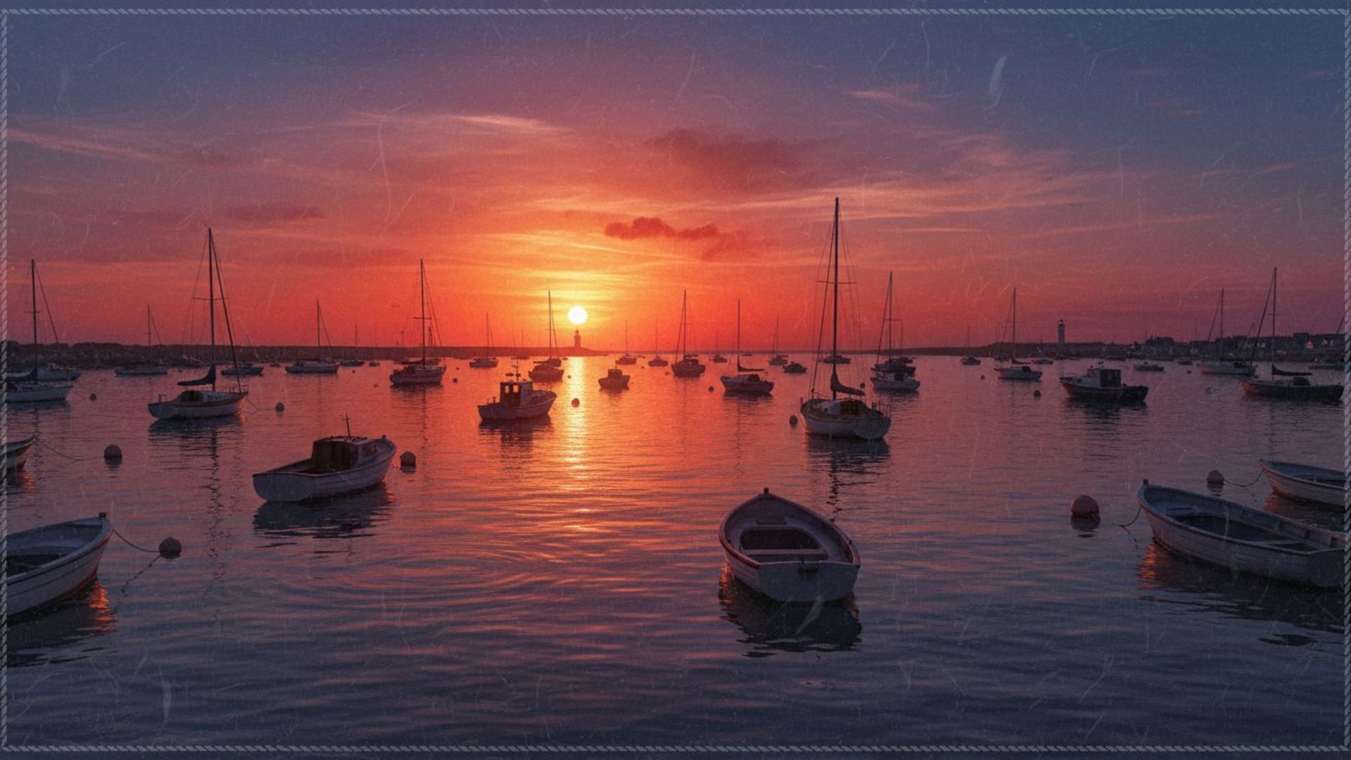 bateaux du port coucher de soleil réflexions sur l'eau texture nautique fond ecran serein