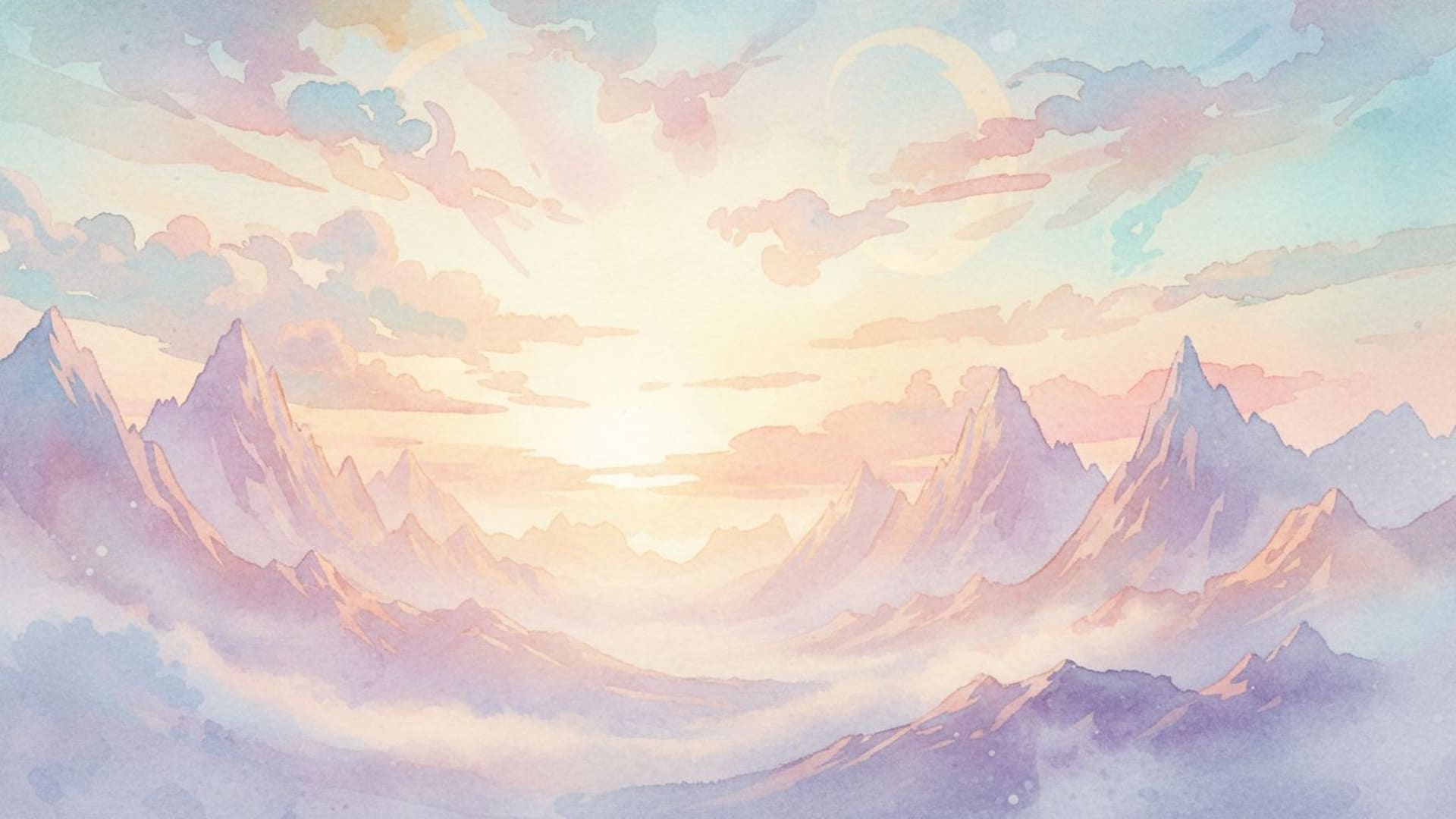 montagnes lever du soleil ciel pastel nuages nature fond ecran abstrait textures aquarelle surréaliste paysage onirique éclairage cinématographique
