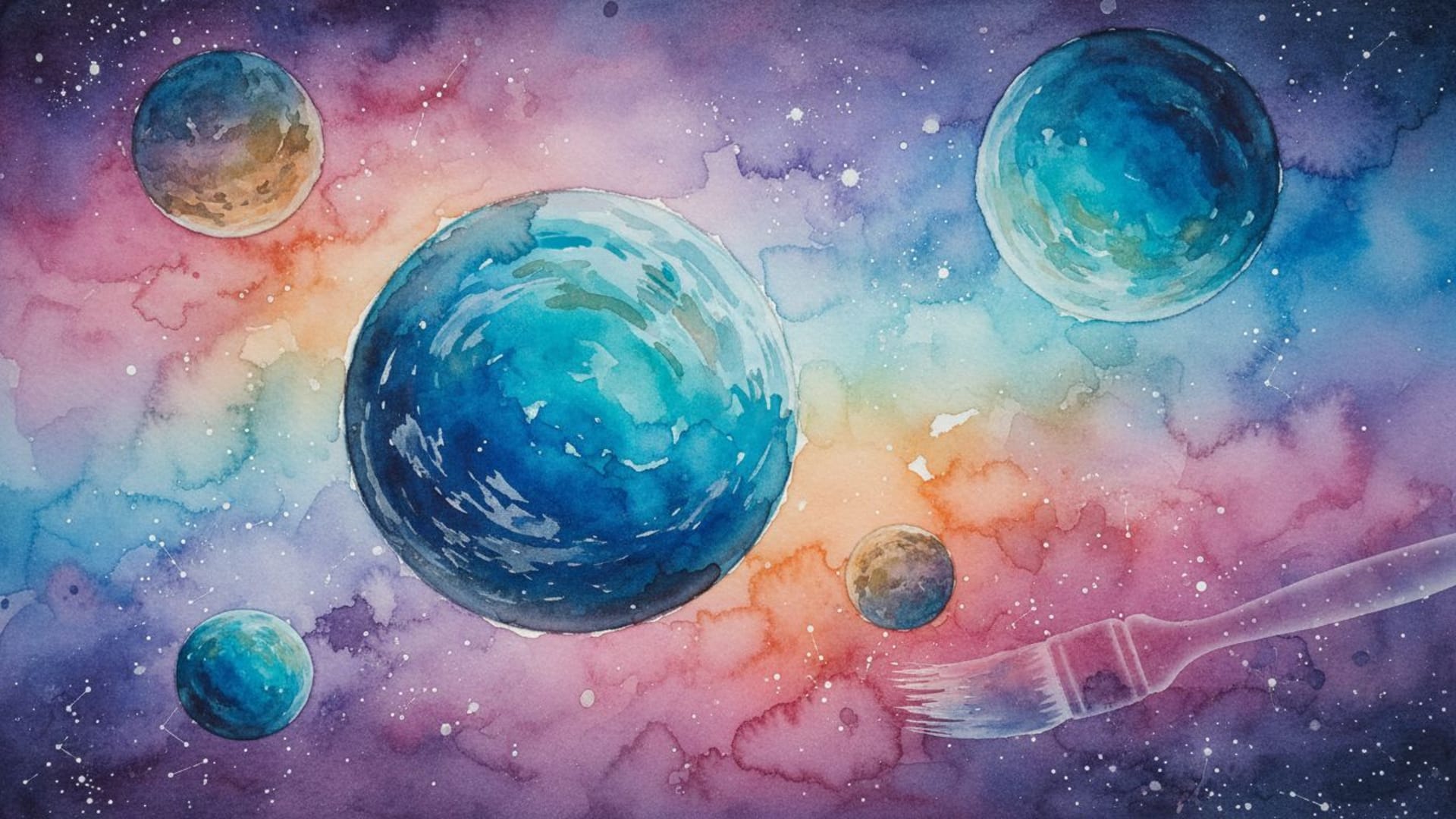 planètes aquarelle océans coups de pinceau rêveur espace fond ecran cosmique dégradé