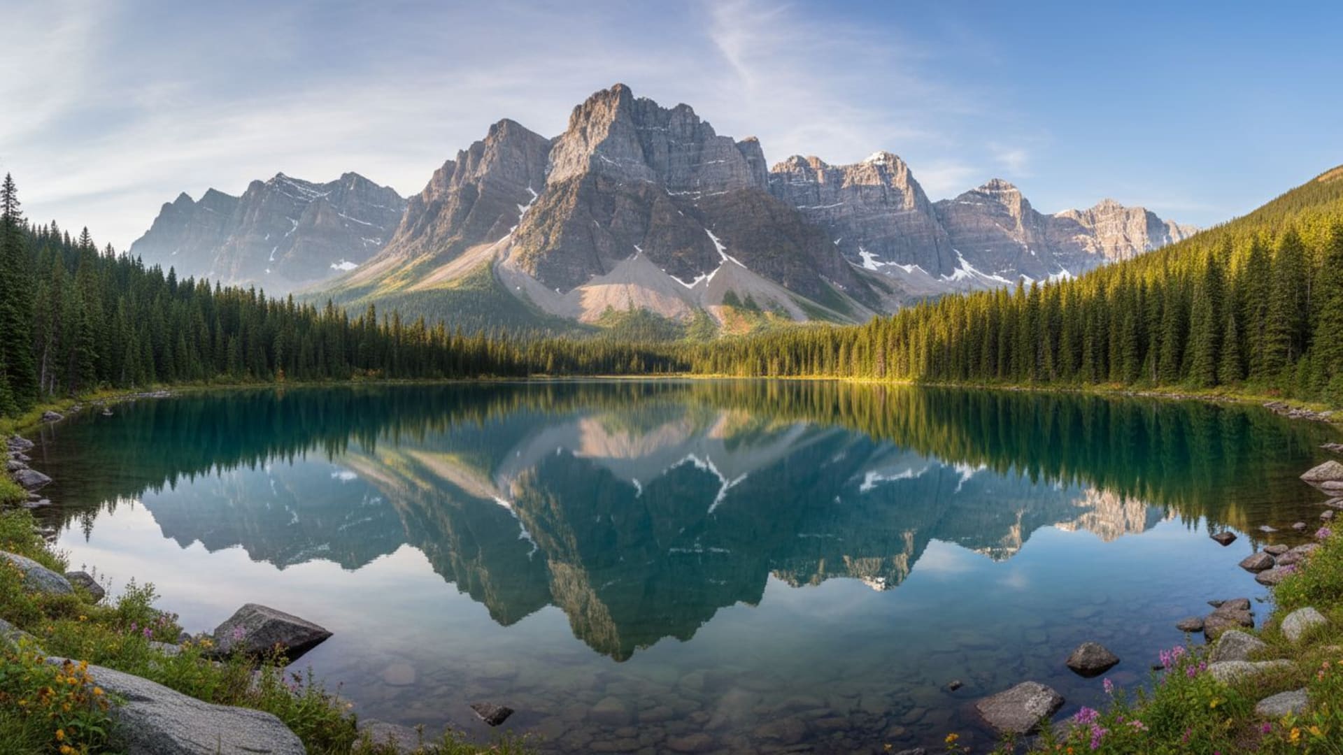 Reflet du lac de montagne scène tranquille panorama haute résolution fond ecran paysage
