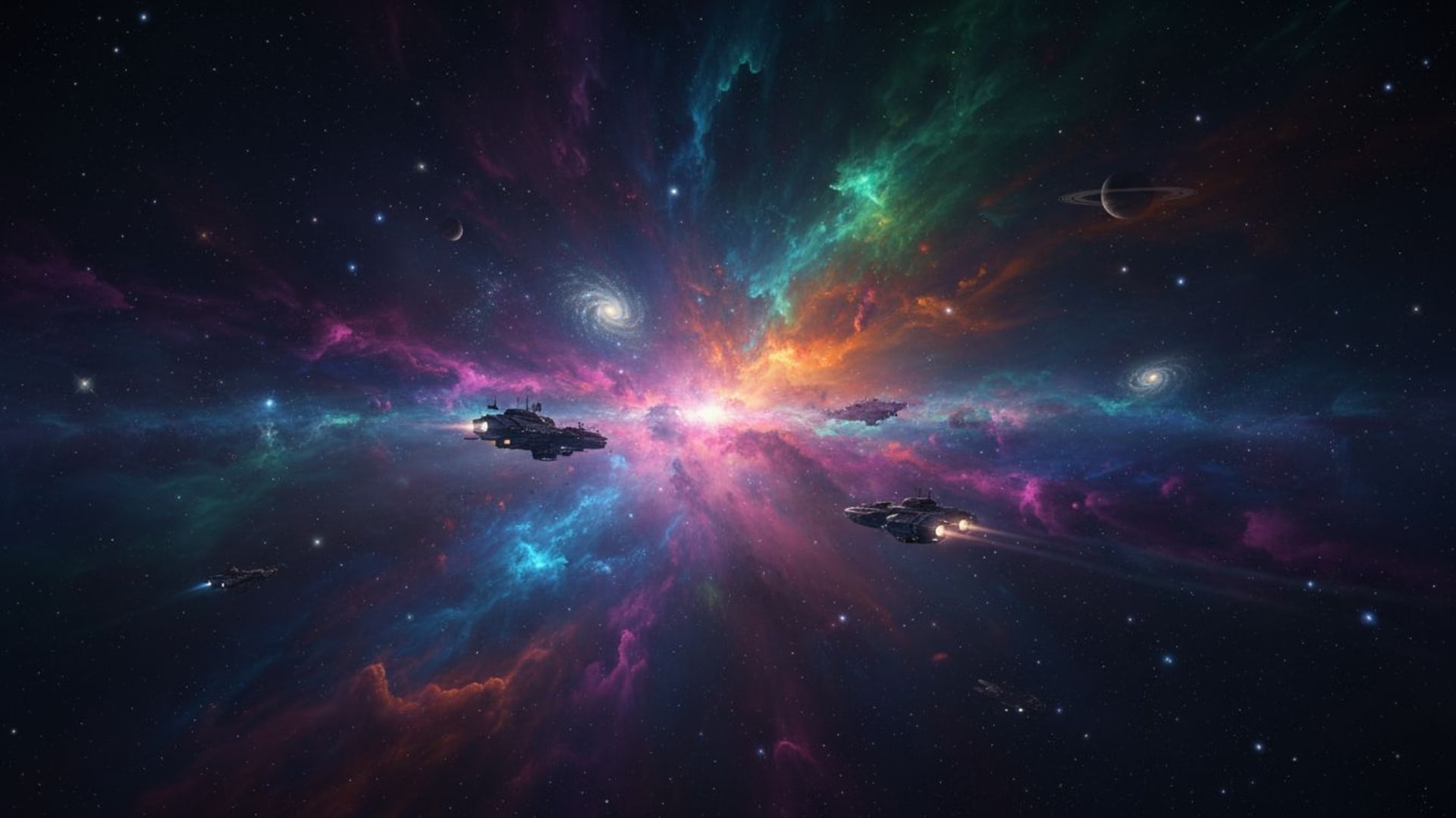 exploration spatiale nébuleuse réaliste aurore colorée dégradé espace sombre fond d'écran