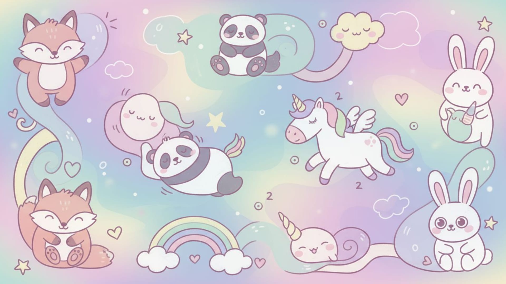 Escamotage pastel de dessin abstrait de formes animales mignonnes avec dégradé doux comme fond d'écran kawaii