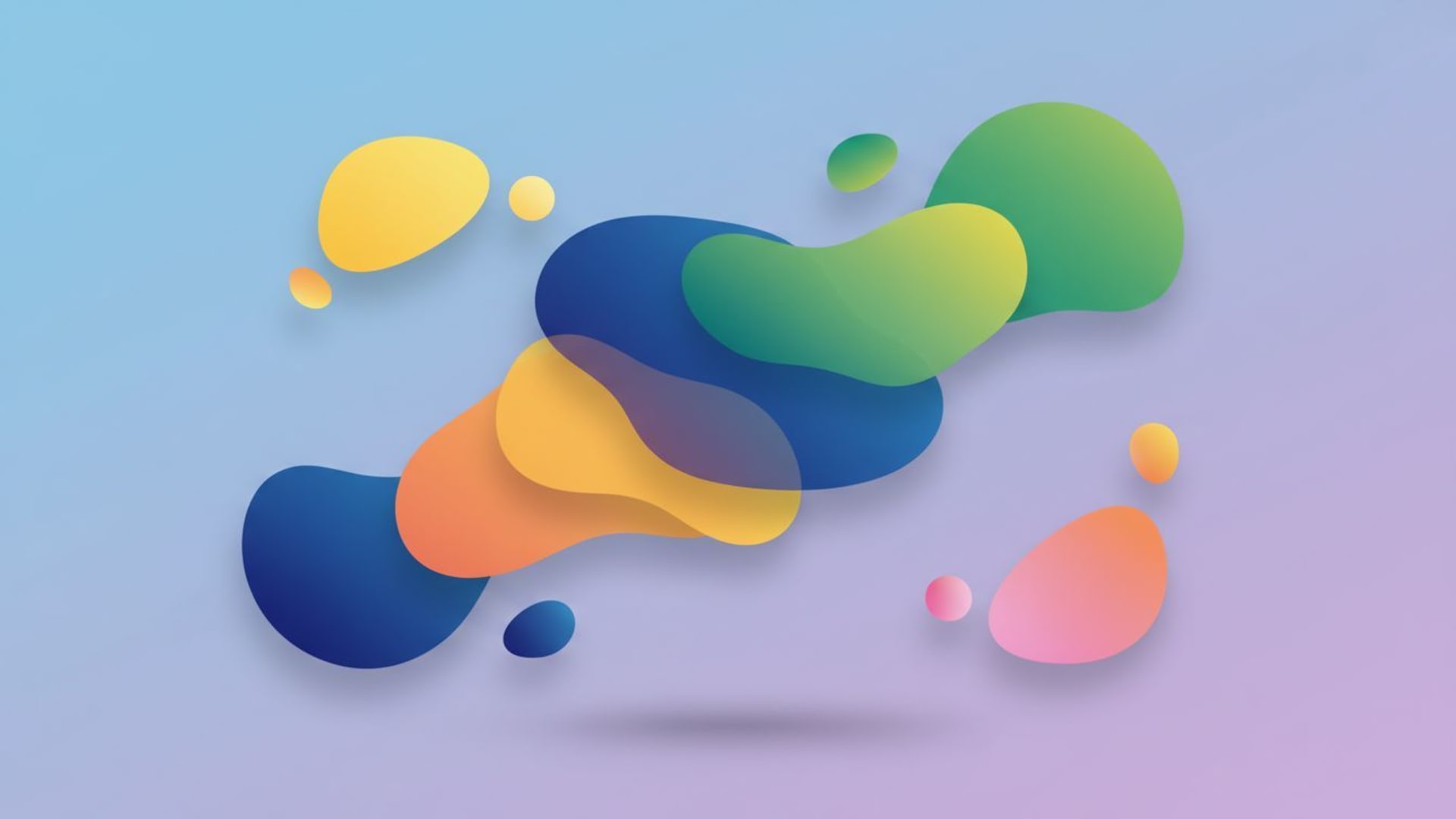 fond ecran de bureau minimaliste avec des formes colorées, ondulées, inspiré par le design plat de macOS, avec ombres douces