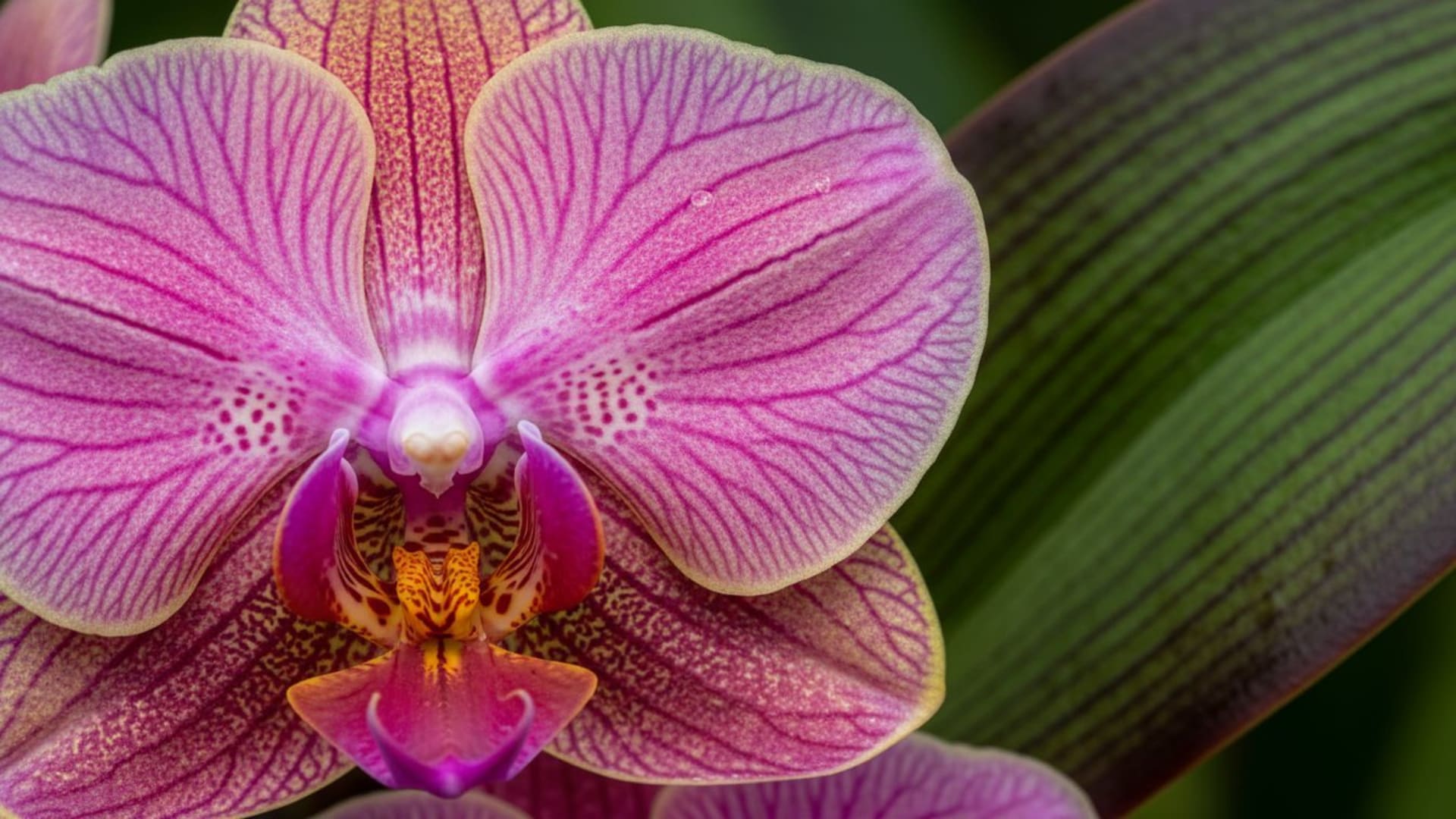 flore gros plan pétales macro orchidée feuille texture vibrante colorée motif veines doux