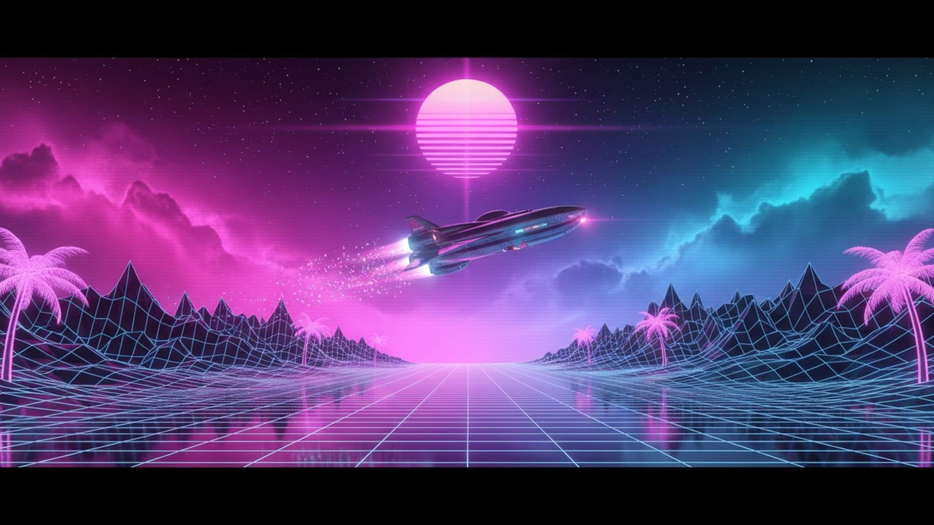 ambiance vaporwave rétro futuriste dégradé rose bleu galactique néon