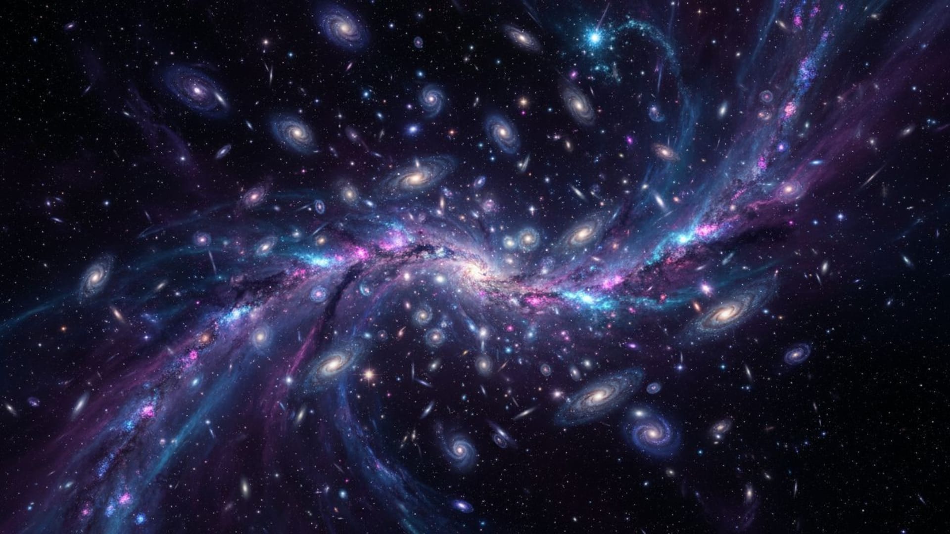 champ de galaxies champs stellaires nébuleuse tourbillonnante violet bleu noir fond spatial