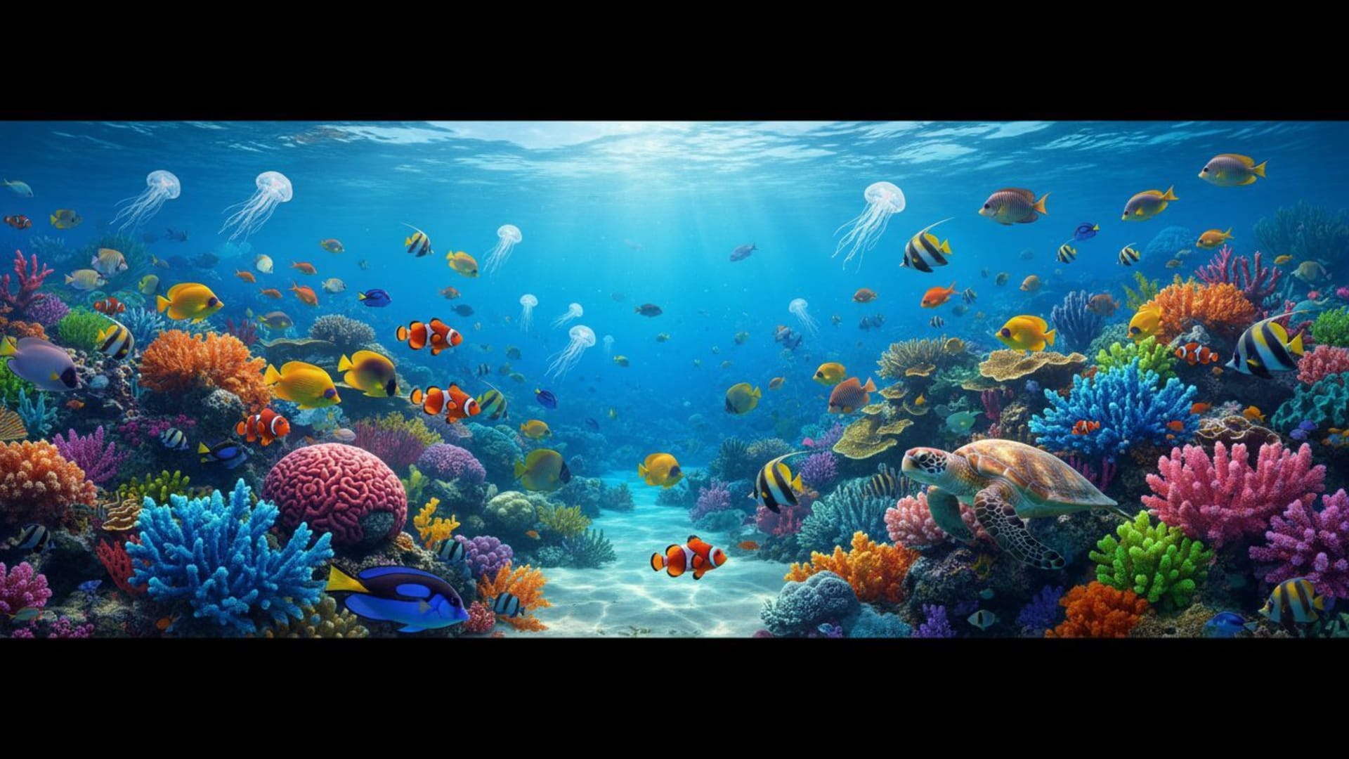 Recif de corail sous-marin poissons tropicaux couleurs vives fond ecran vie marine