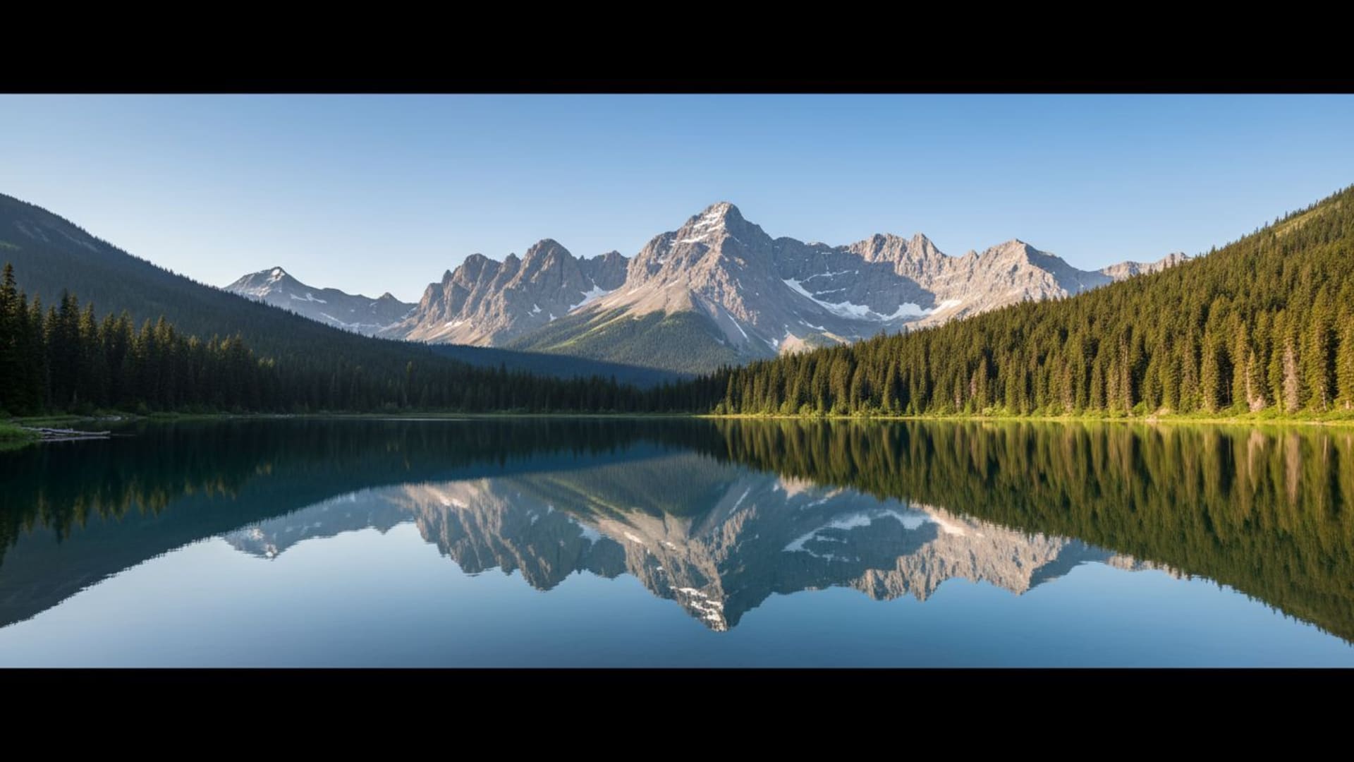 reflet d'un lac de montagne ciel bleu clair forêt alpine fond ecran scène tranquille
