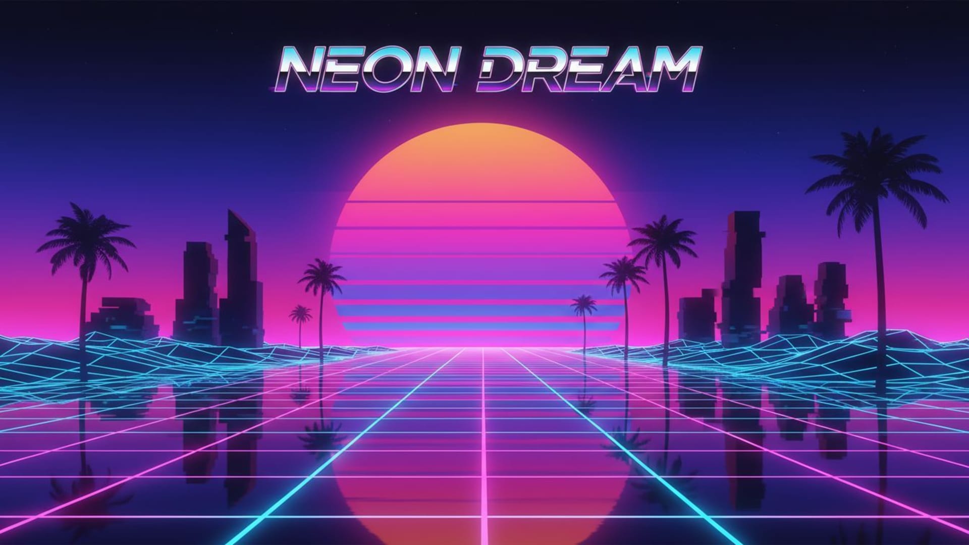 coucher de soleil vaporwave rétro synthwave dégradés esthétique fond d'écran art numérique couleurs